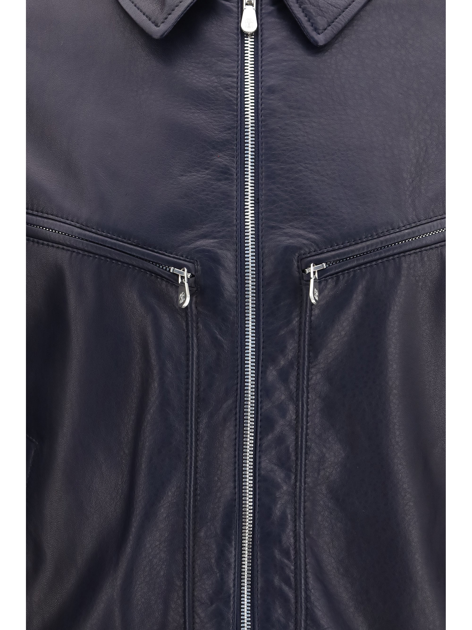 Brunello Cucinelli Men Leather And Knit Jacket