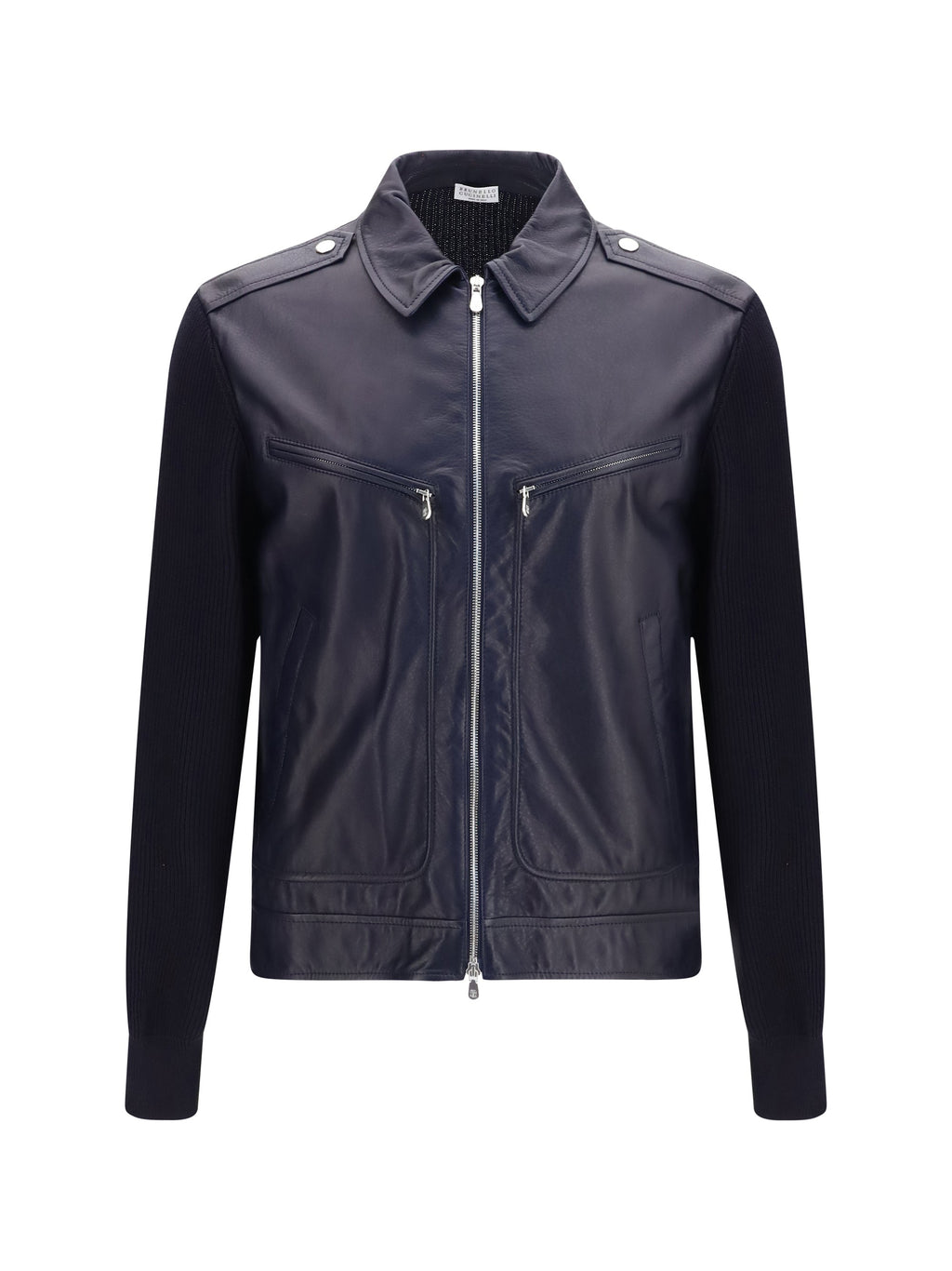 Brunello Cucinelli Men Leather And Knit Jacket