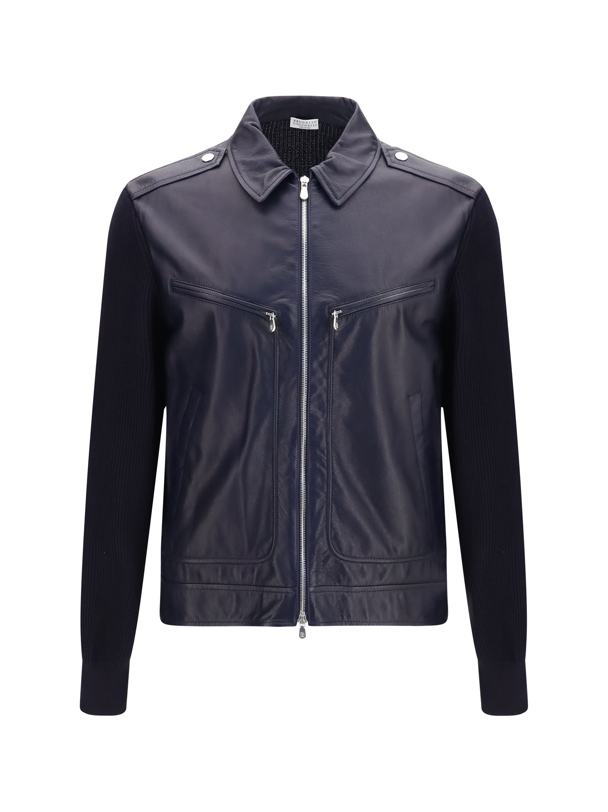 Brunello Cucinelli Men Leather And Knit Jacket