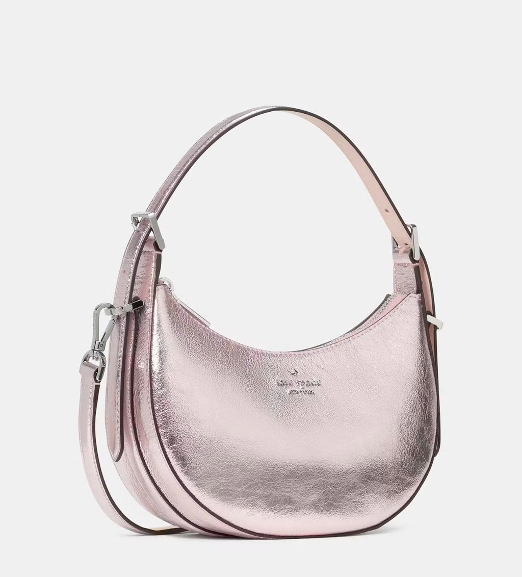NWT Kate Spade Nova Crinkle Metallic Small Crescent Shoulder Bag
