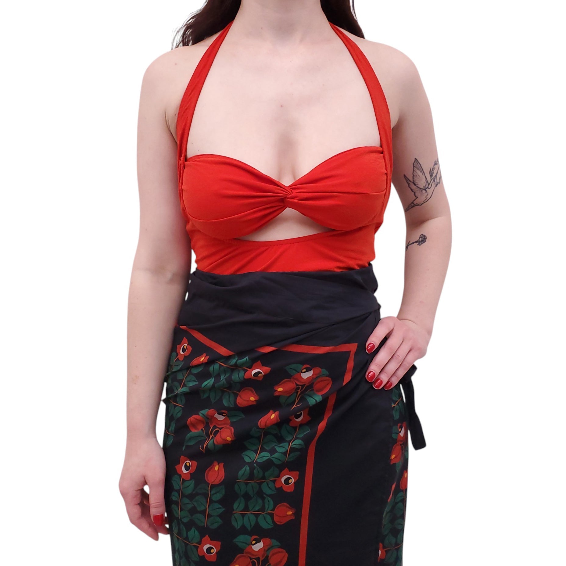 BEAUFILLE RED HALTER BODYSUIT - SIZE L