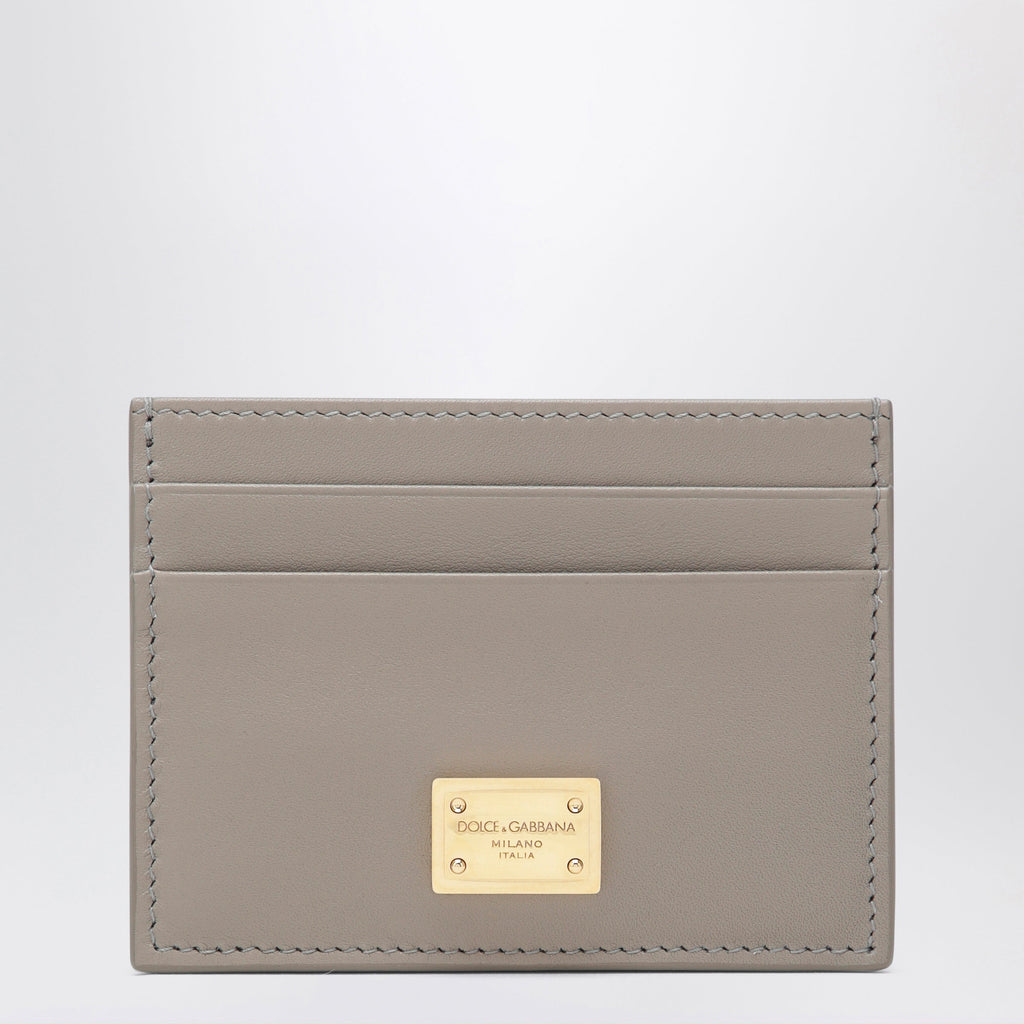 Dolce&Gabbana Taupe Leather Card Holder With Logo Plaque Women