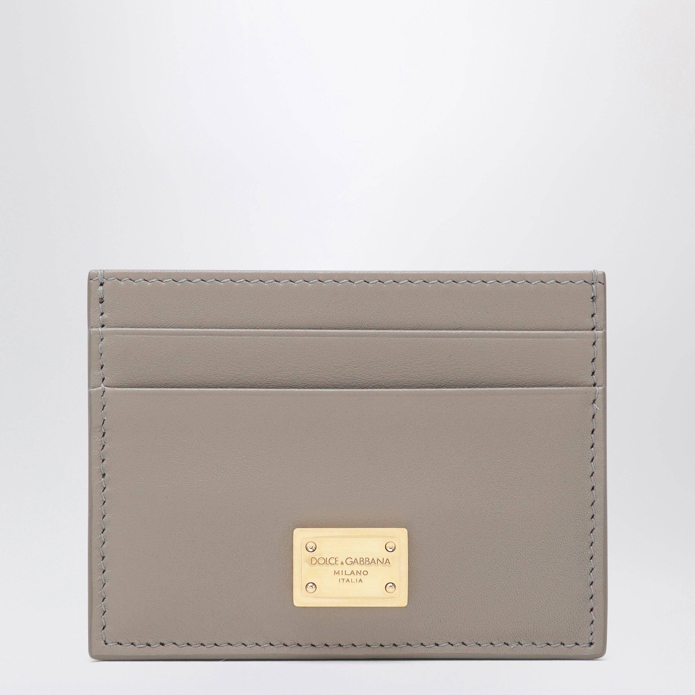 Dolce&Gabbana Taupe Leather Card Holder With Logo Plaque Women