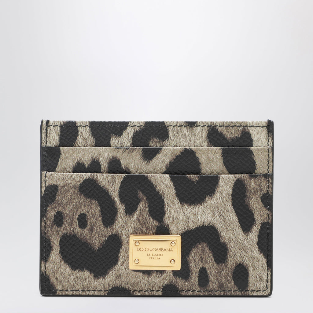 Dolce&Gabbana Card Holder In Leopard-Print Dauphine Leather With Logo Plaque Women
