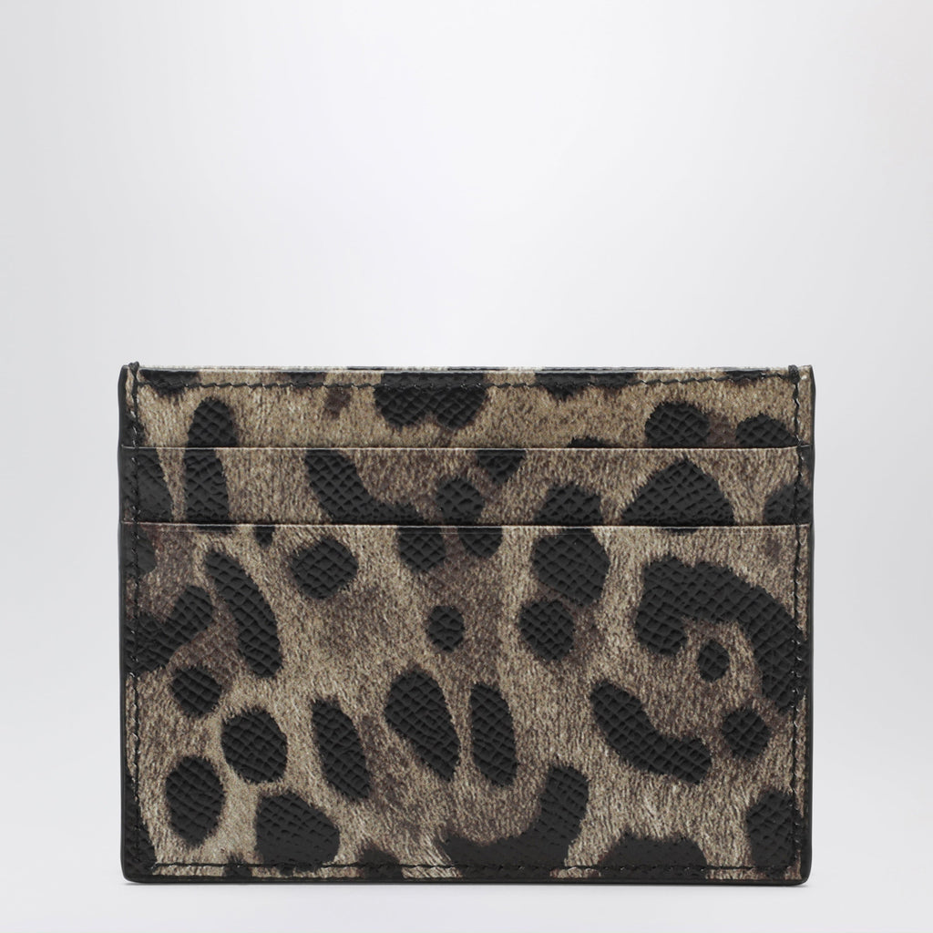 Dolce&Gabbana Card Holder In Leopard-Print Dauphine Leather With Logo Plaque Women