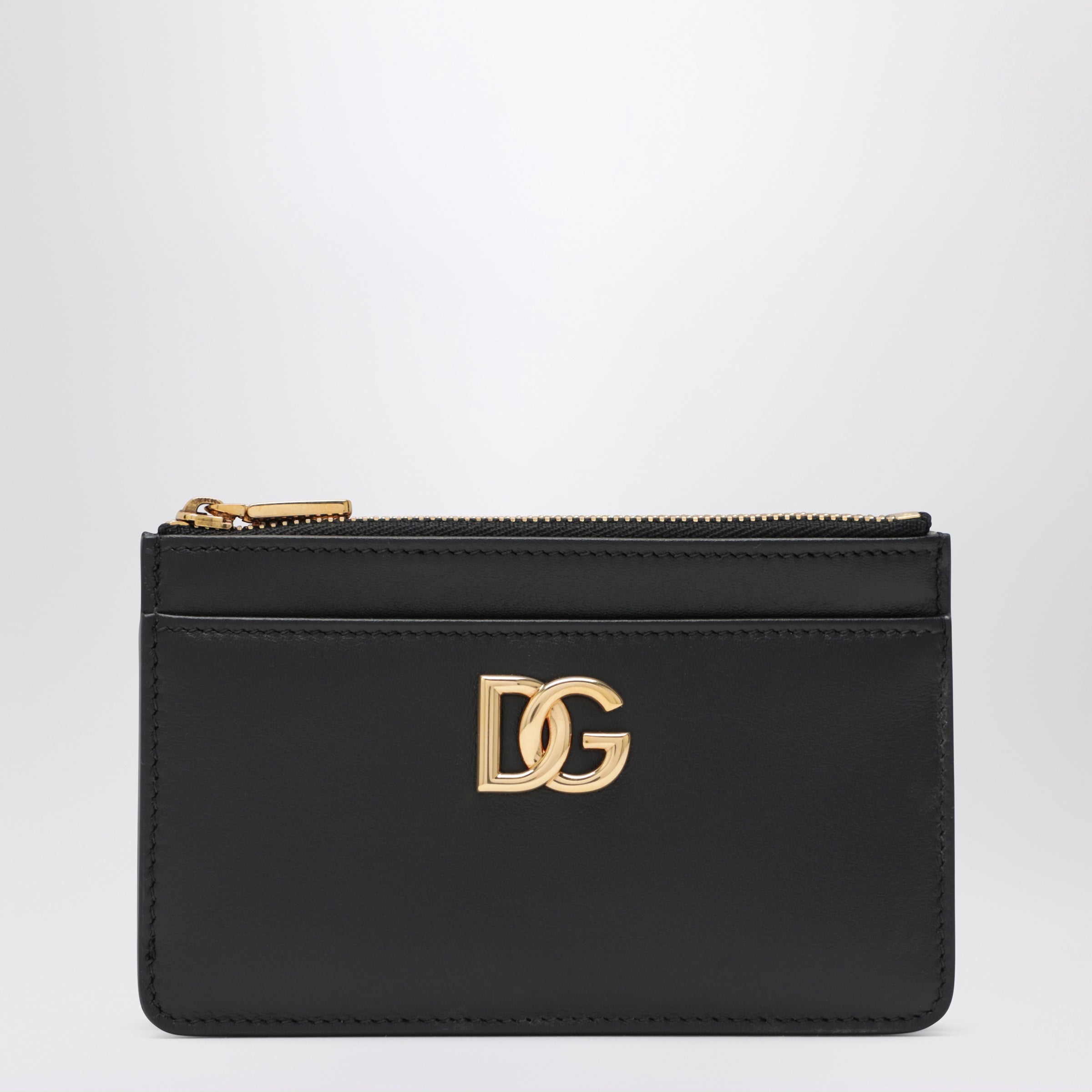 Dolce&Gabbana Black Leather Zip Card Holder With Dg Logo Women
