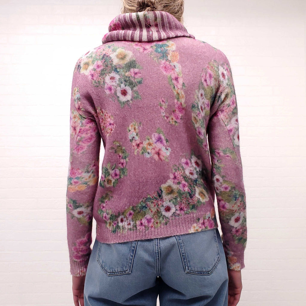 BLUGIRL BLUMARINE PINK FLORAL SWEATER WITH DETACHABLE TURTLENECK - SIZE S