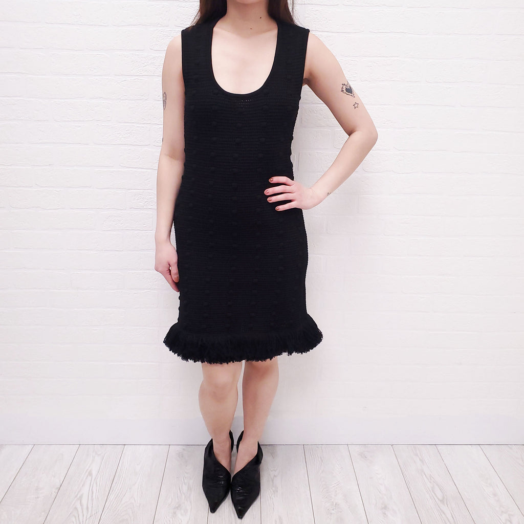 BOTTEGA VENETA BLACK KNIT DRESS WITH FRINGE DETAIL - SIZE S