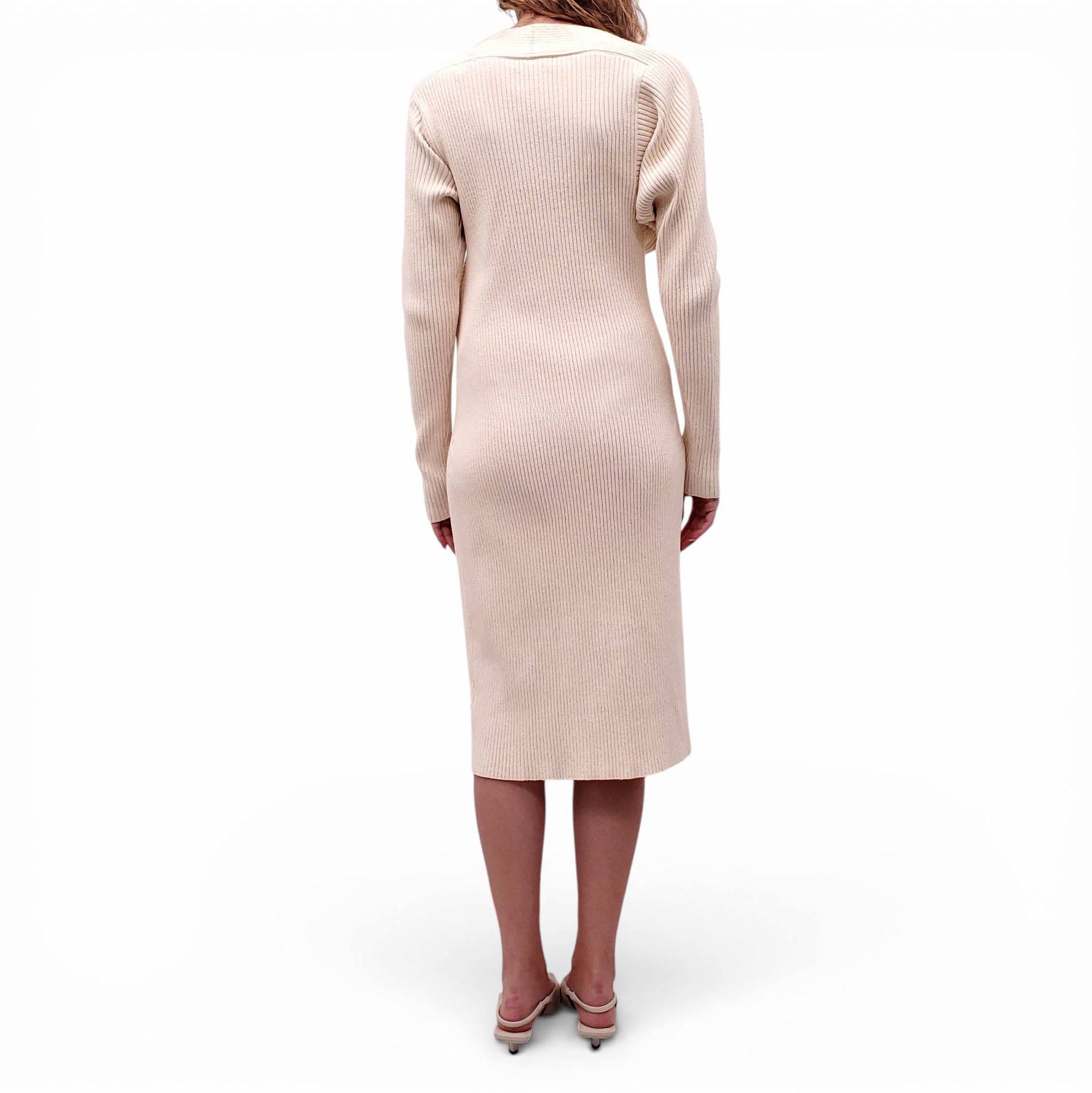 BOTTEGA VENETA CREAM RIBBED DRESS - SIZE 42