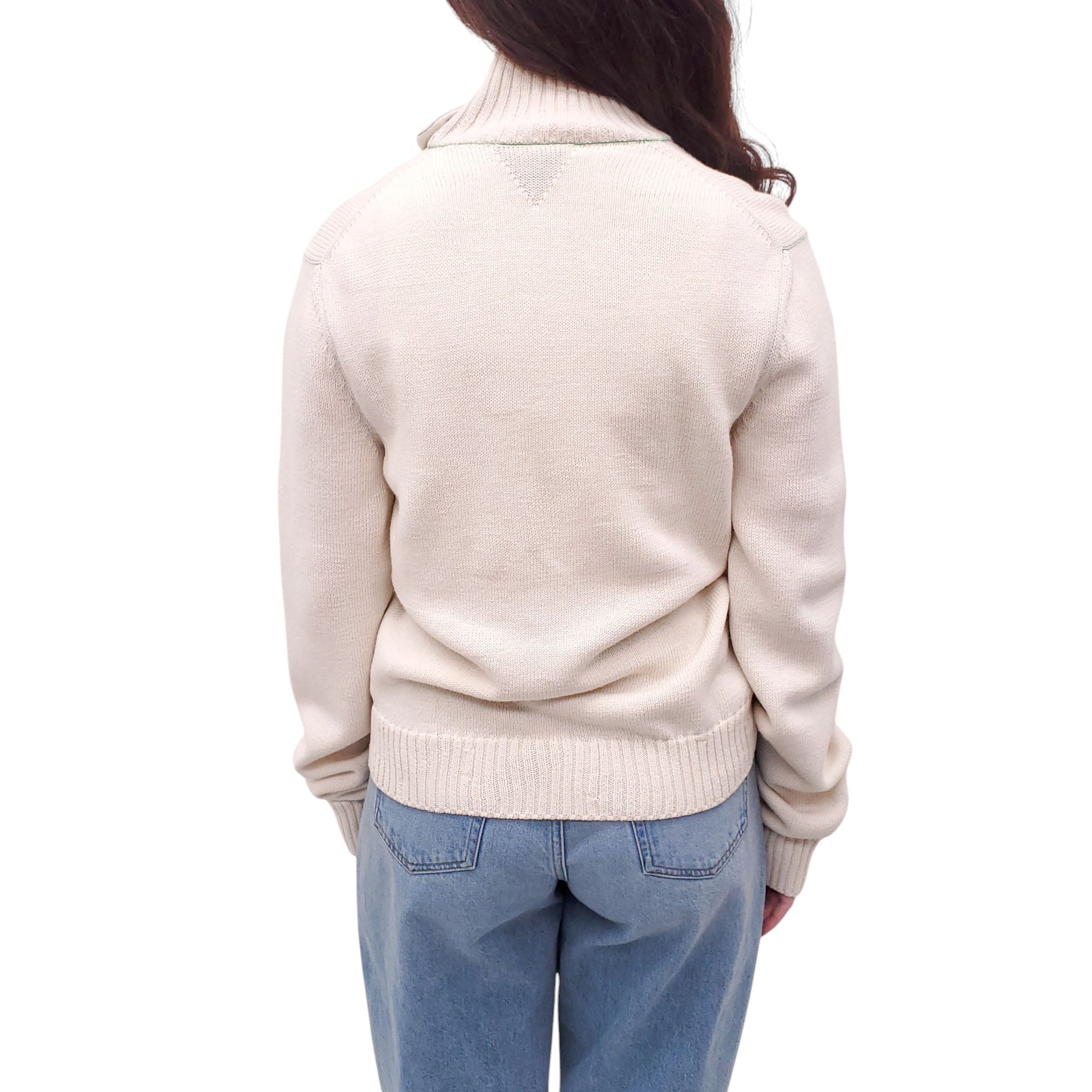 BOTTEGA VENETA CREAM TURTLENECK SWEATER WITH GREEN STITCHING - SIZE M