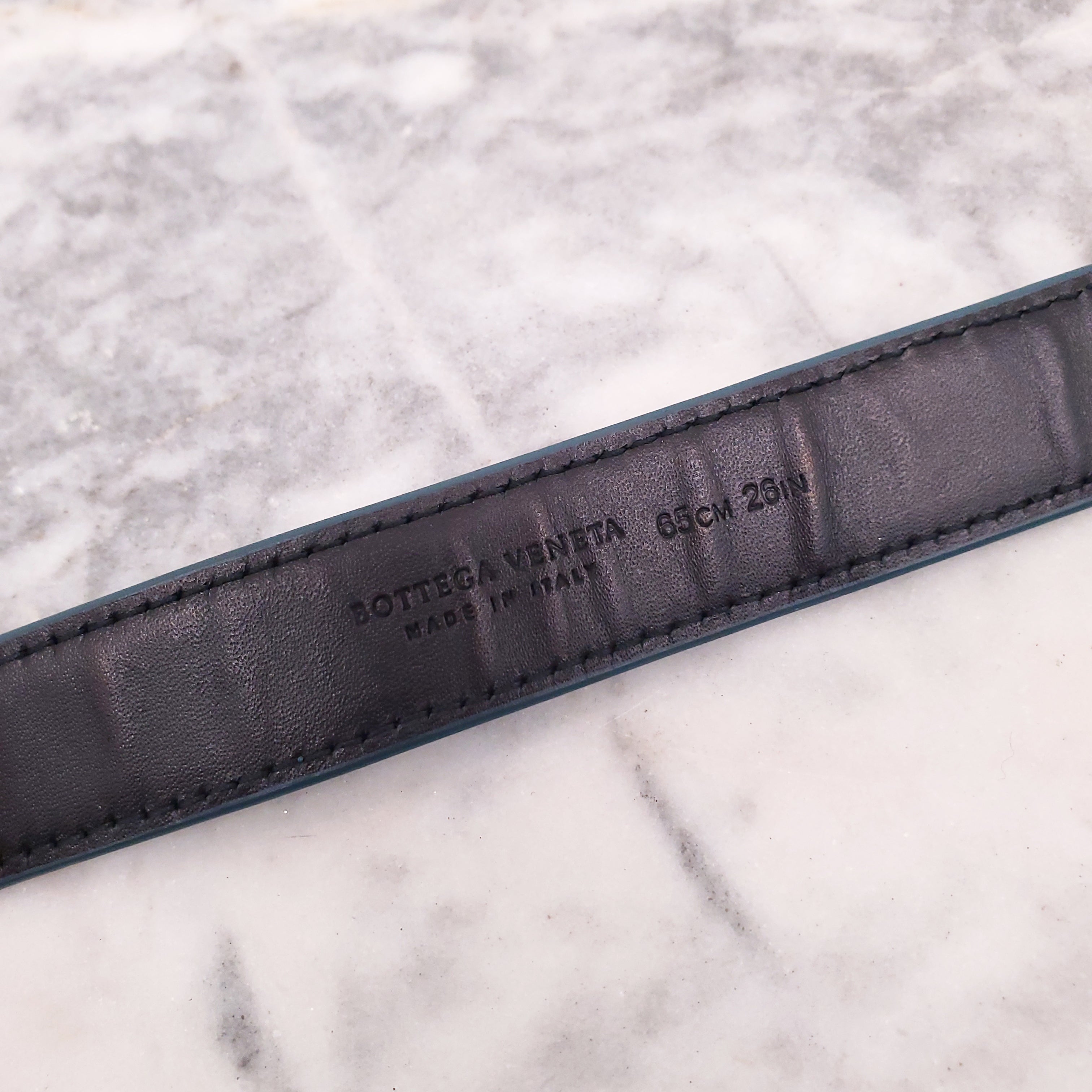 BOTTEGA VENETA GREEN SNAKESKIN BELT WITH SILVER DETAIL - SIZE 65