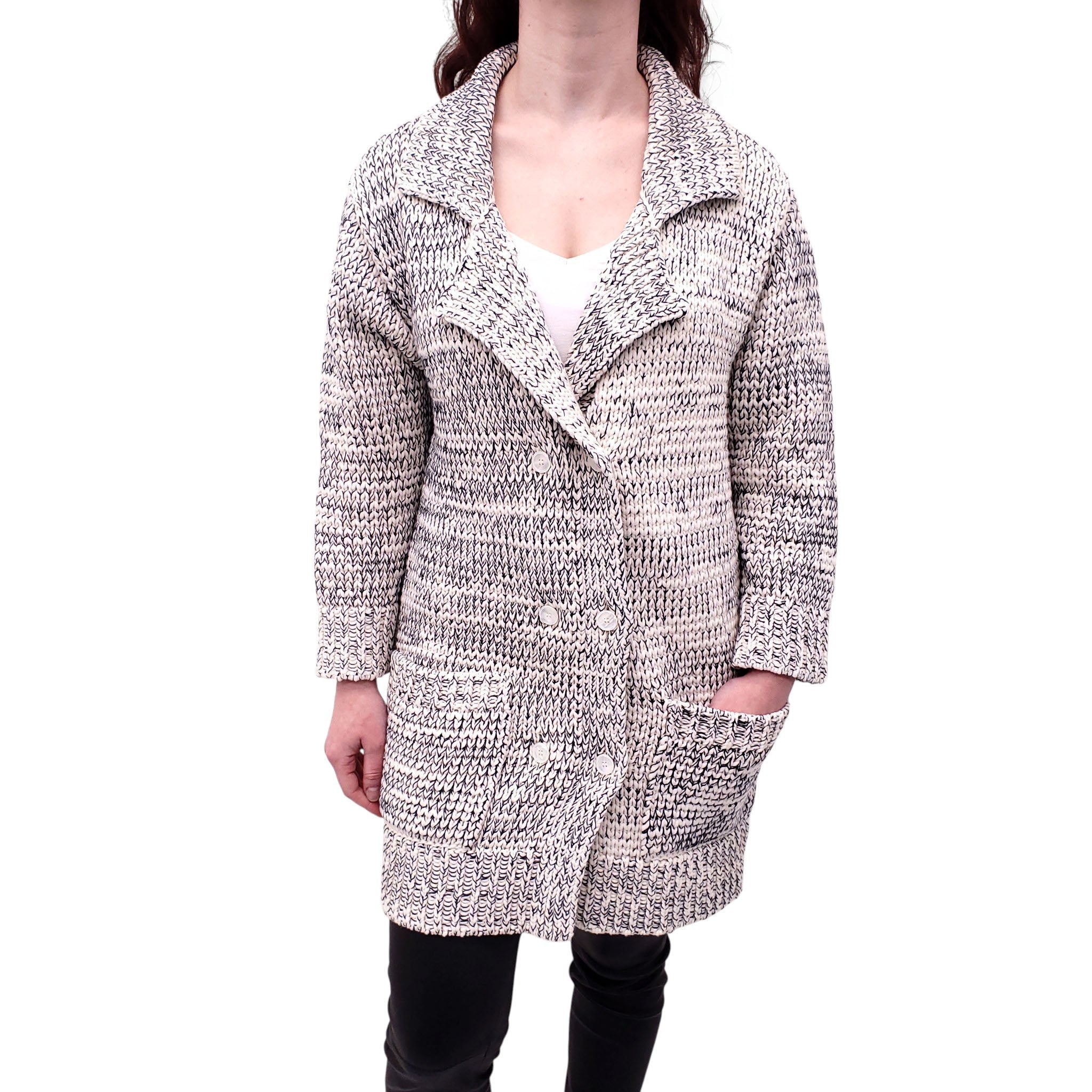 BOTTEGA VENETA KNIT DOUBLE BREASTED CARDIGAN WITH EMBROIDERED DETAIL - SIZE 40