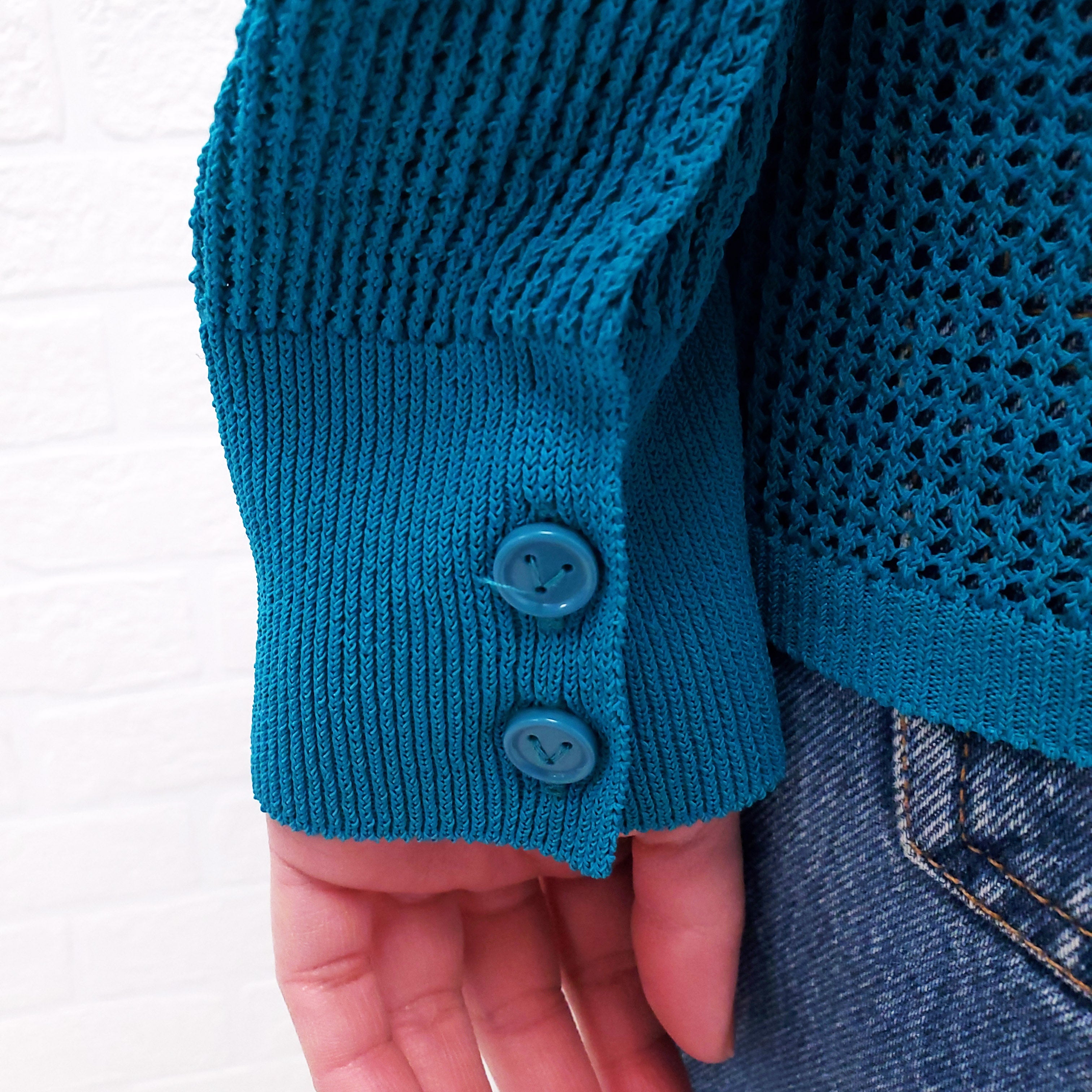 BOTTEGA VENETA TURQUOISE KNIT CARDIGAN WITH COLLAR - SIZE XS