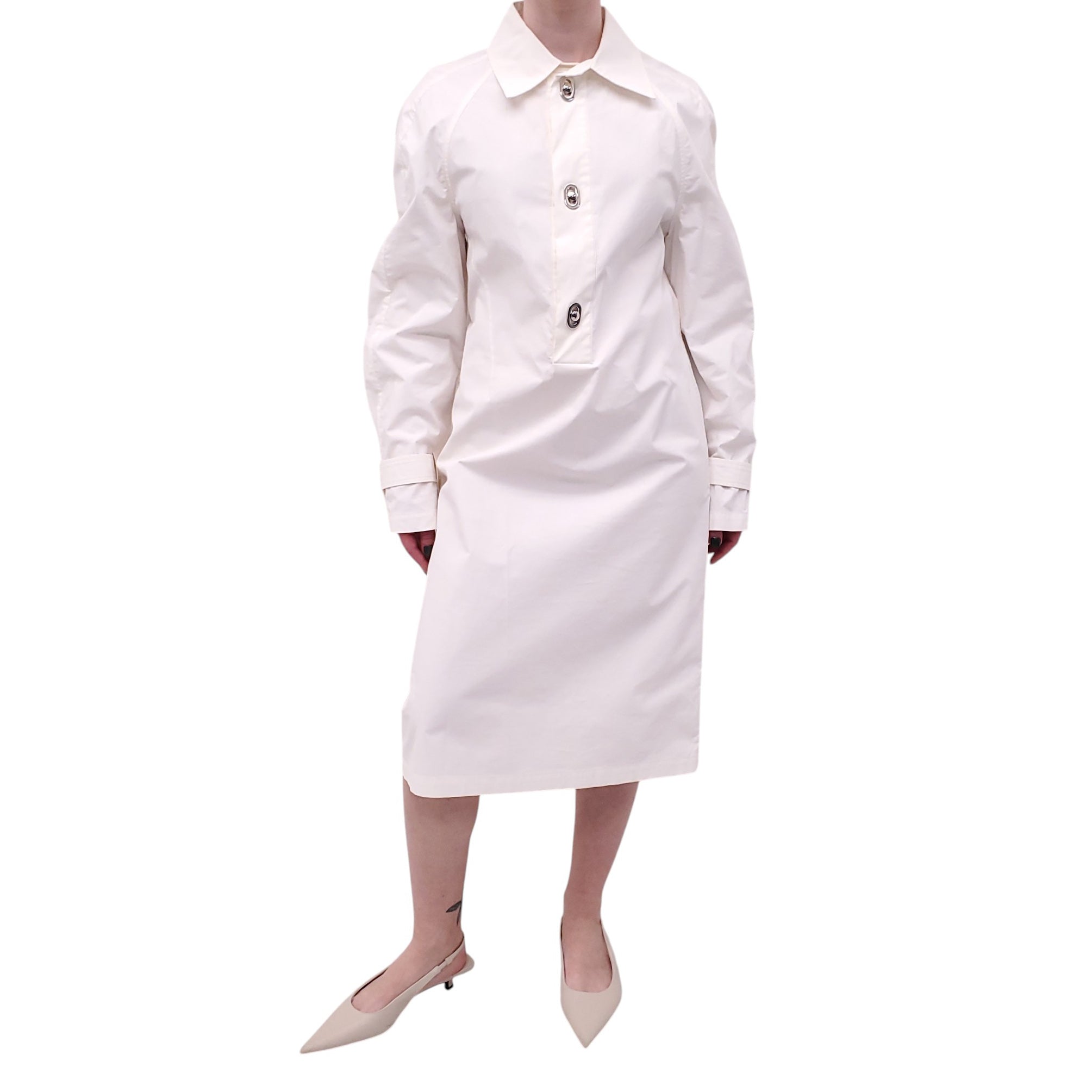 BOTTEGA VENETA WHITE LONG SLEEVE TUNIC DRESS WITH SILVER CLASPS - SIZE 44