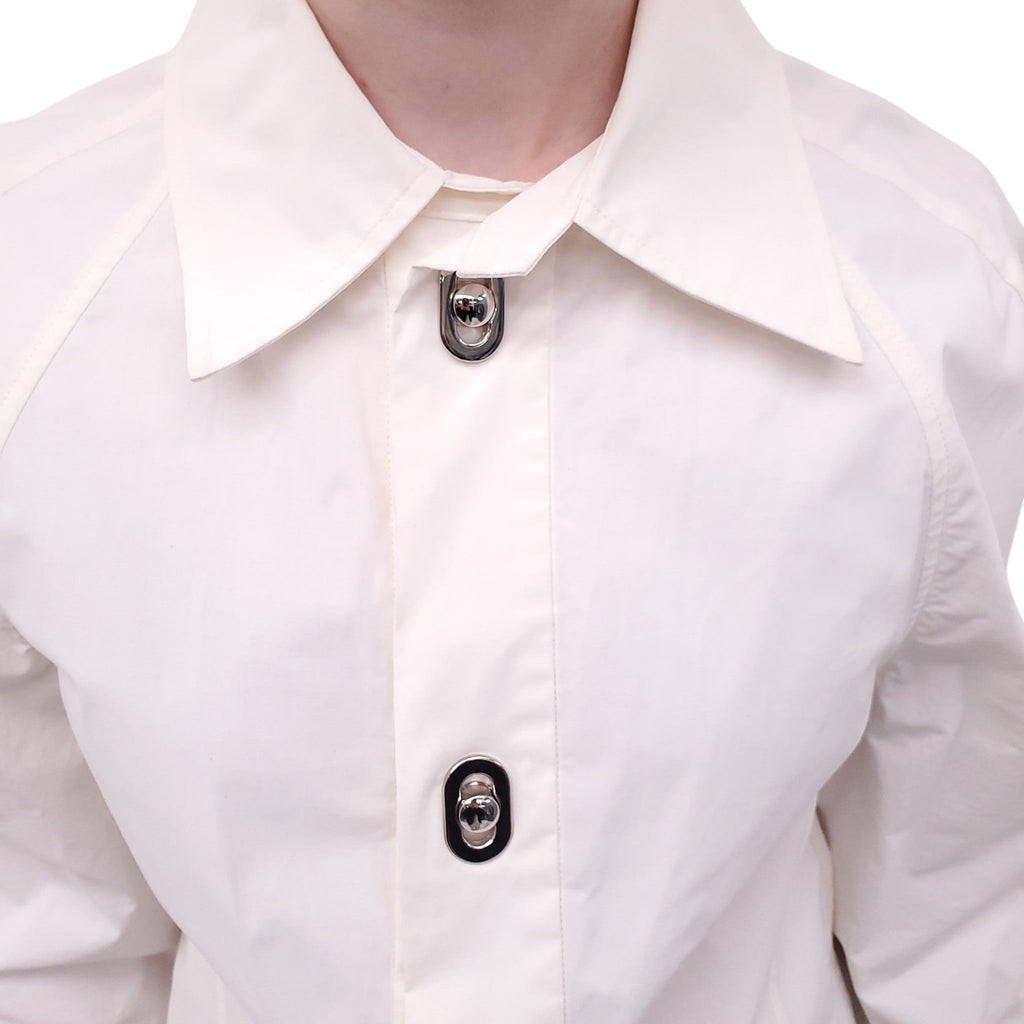 BOTTEGA VENETA WHITE LONG SLEEVE TUNIC DRESS WITH SILVER CLASPS - SIZE 44