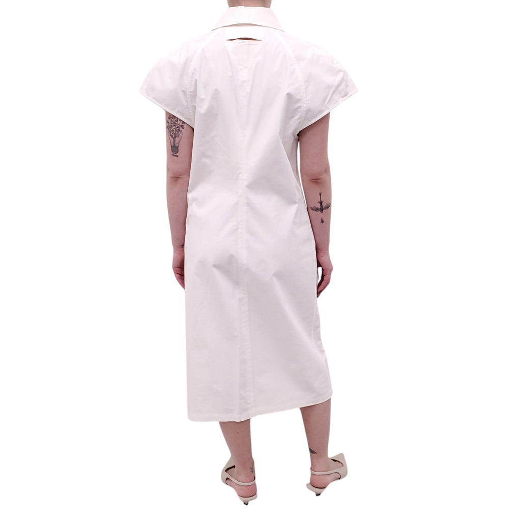 BOTTEGA VENETA WHITE SHORT SLEEVE TUNIC DRESS WITH SILVER CLASPS - SIZE 44