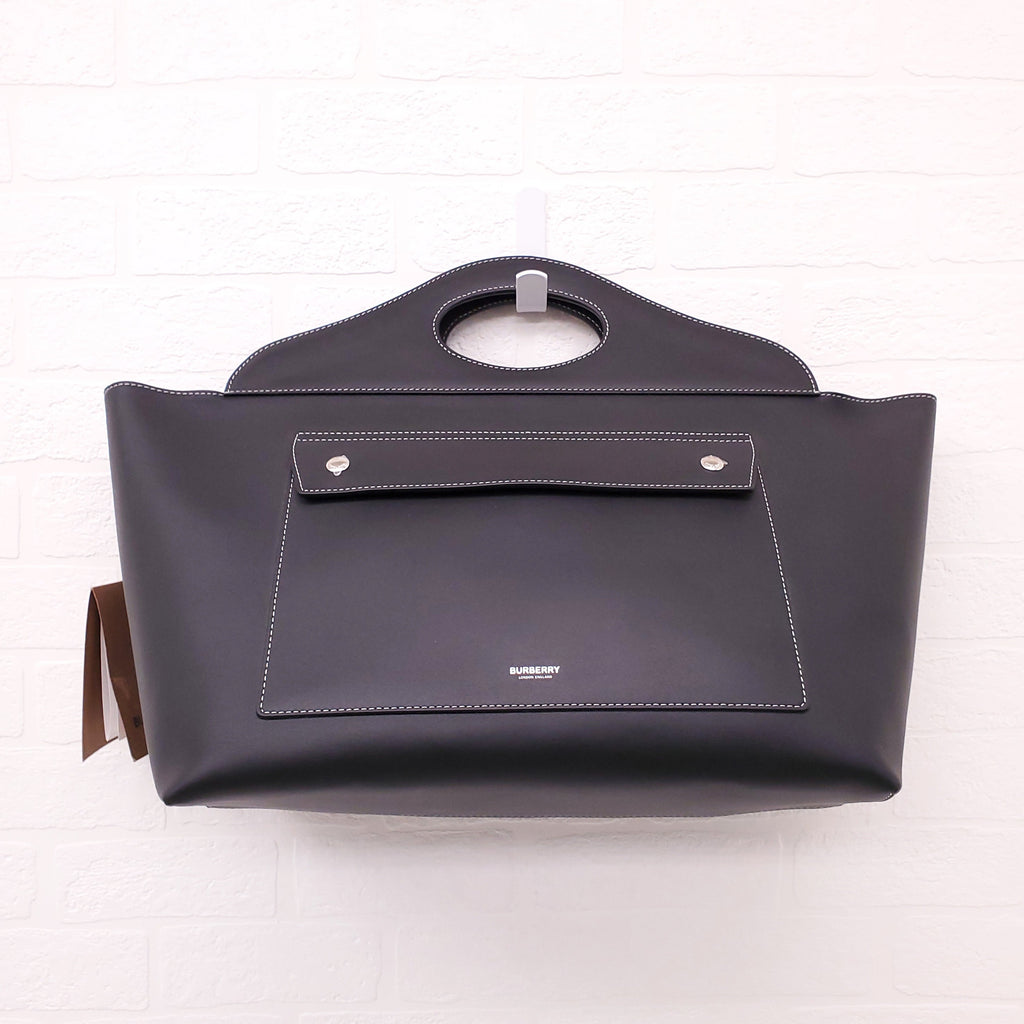 BURBERRY BLACK LEATHER POCKET SATCHEL TOTE