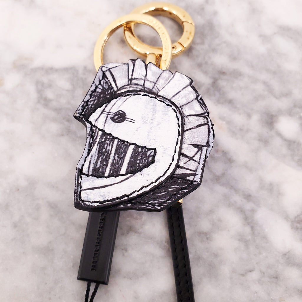 BURBERRY BLACK LEATHER ‘PALLAS HELMET’ KEYCHAIN