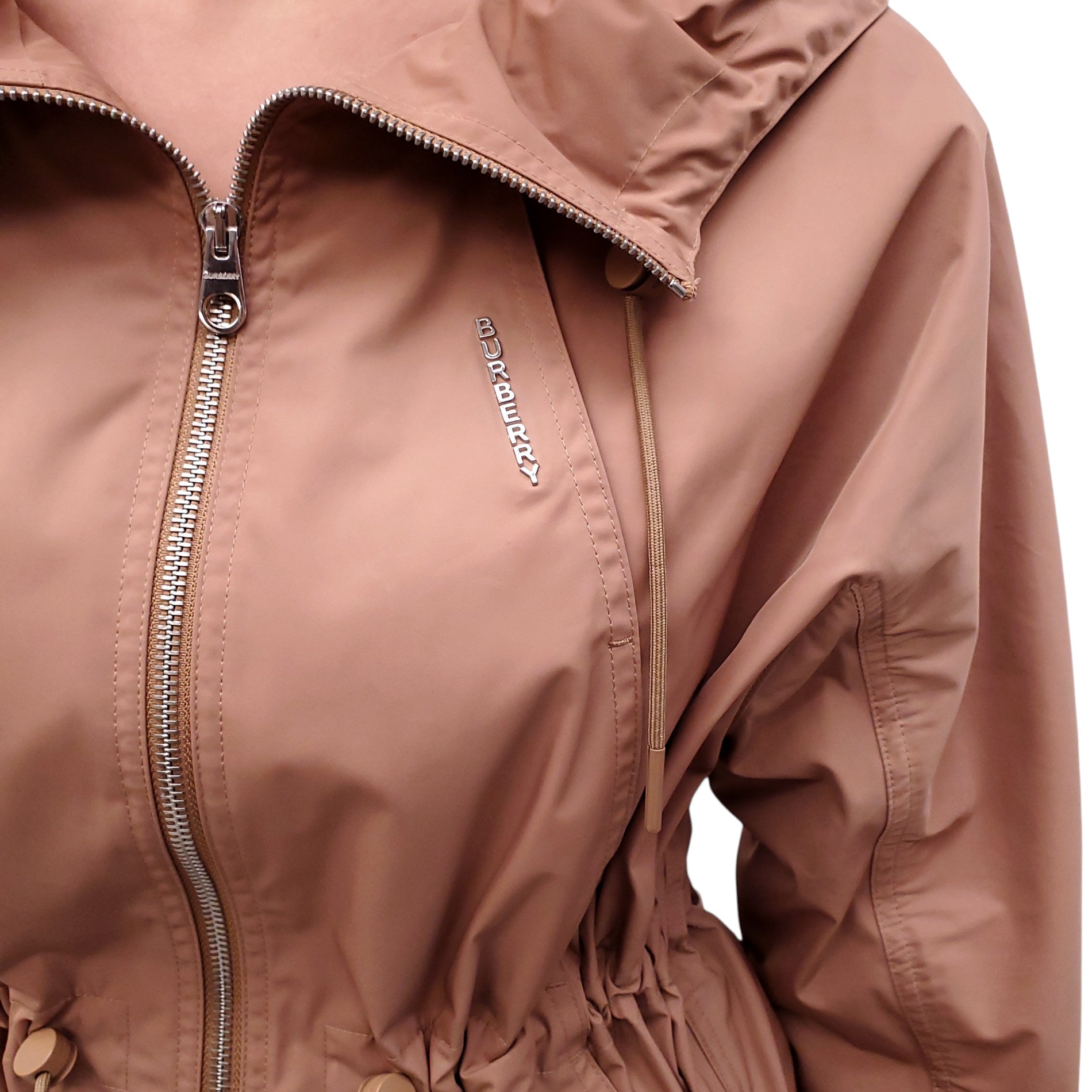 BURBERRY BROWN CINCHED RAIN JACKET - SIZE US 2