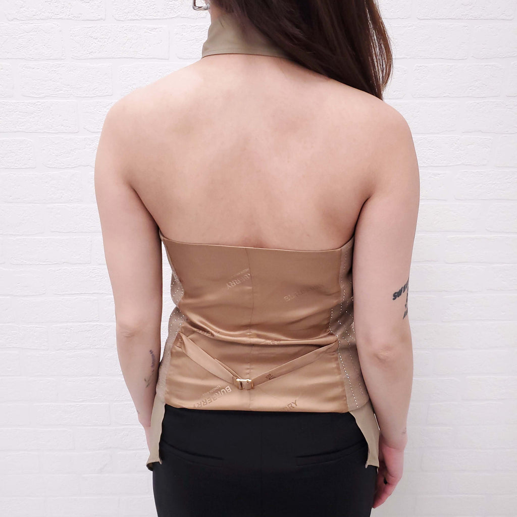 BURBERRY COTTON AND SILK SLEEVELESS BLOUSE WITH CRYSTAL VEST - SIZE 2