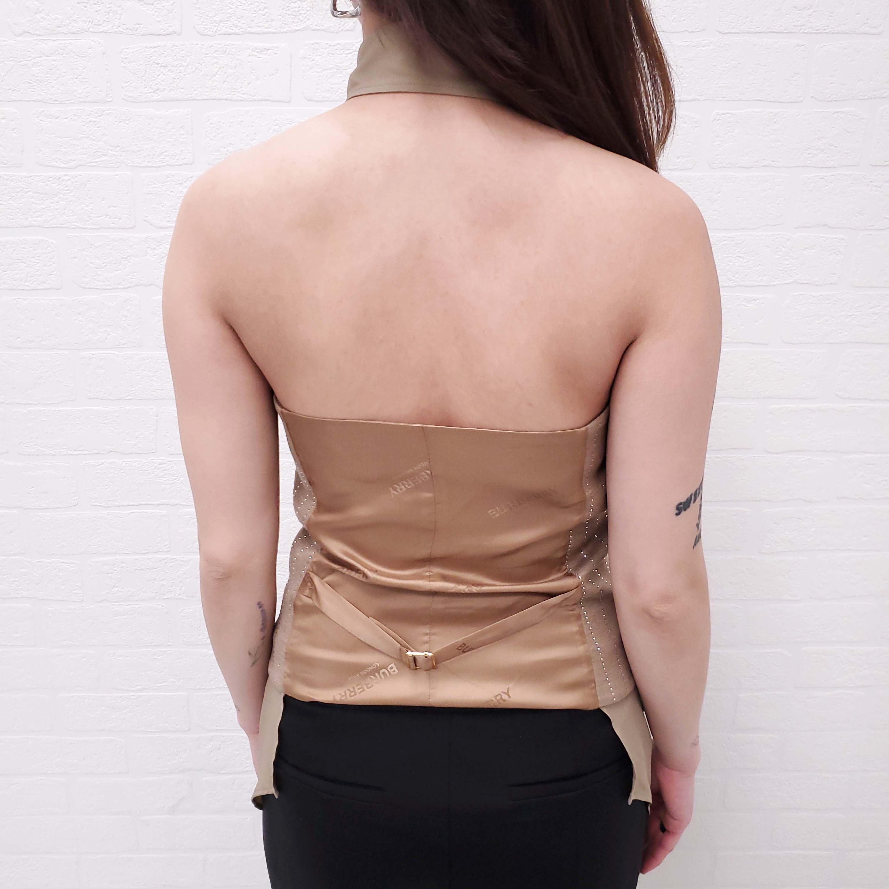 BURBERRY COTTON AND SILK SLEEVELESS BLOUSE WITH CRYSTAL VEST - SIZE 2