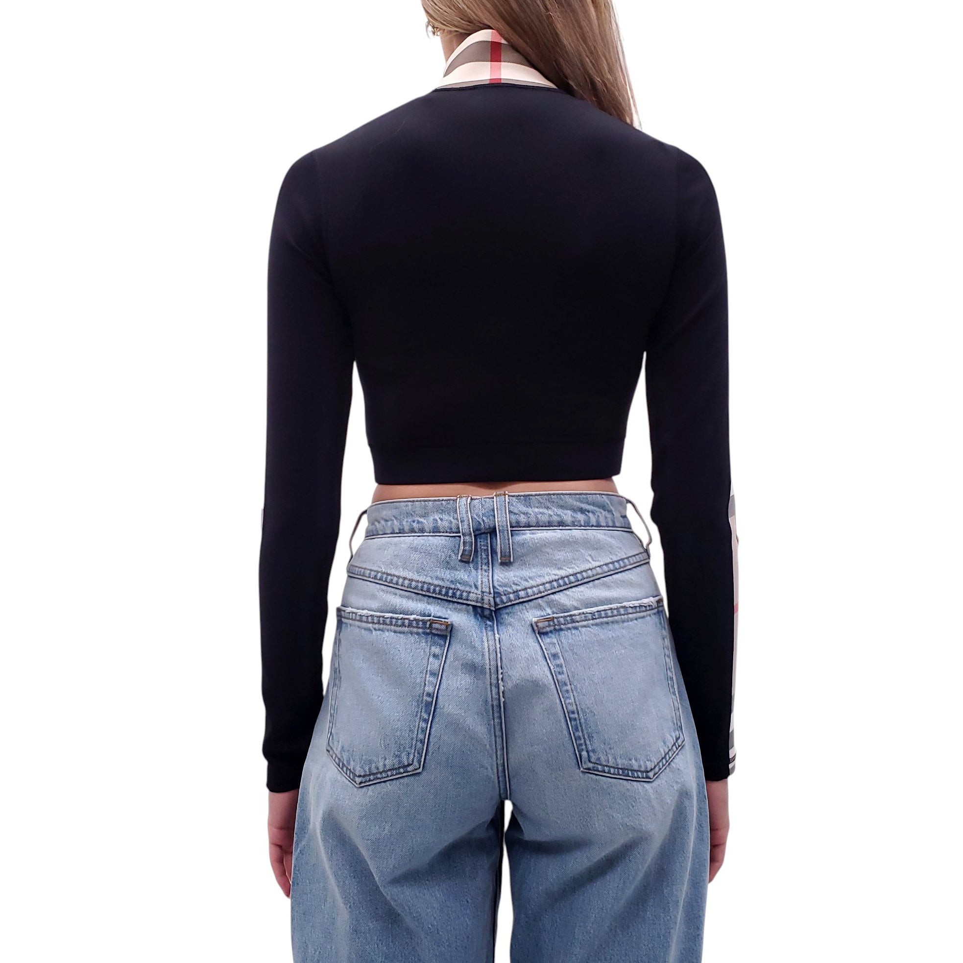 BURBERRY CROPPED WORKOUT TOP WITH CHECK DETAIL - SIZE S