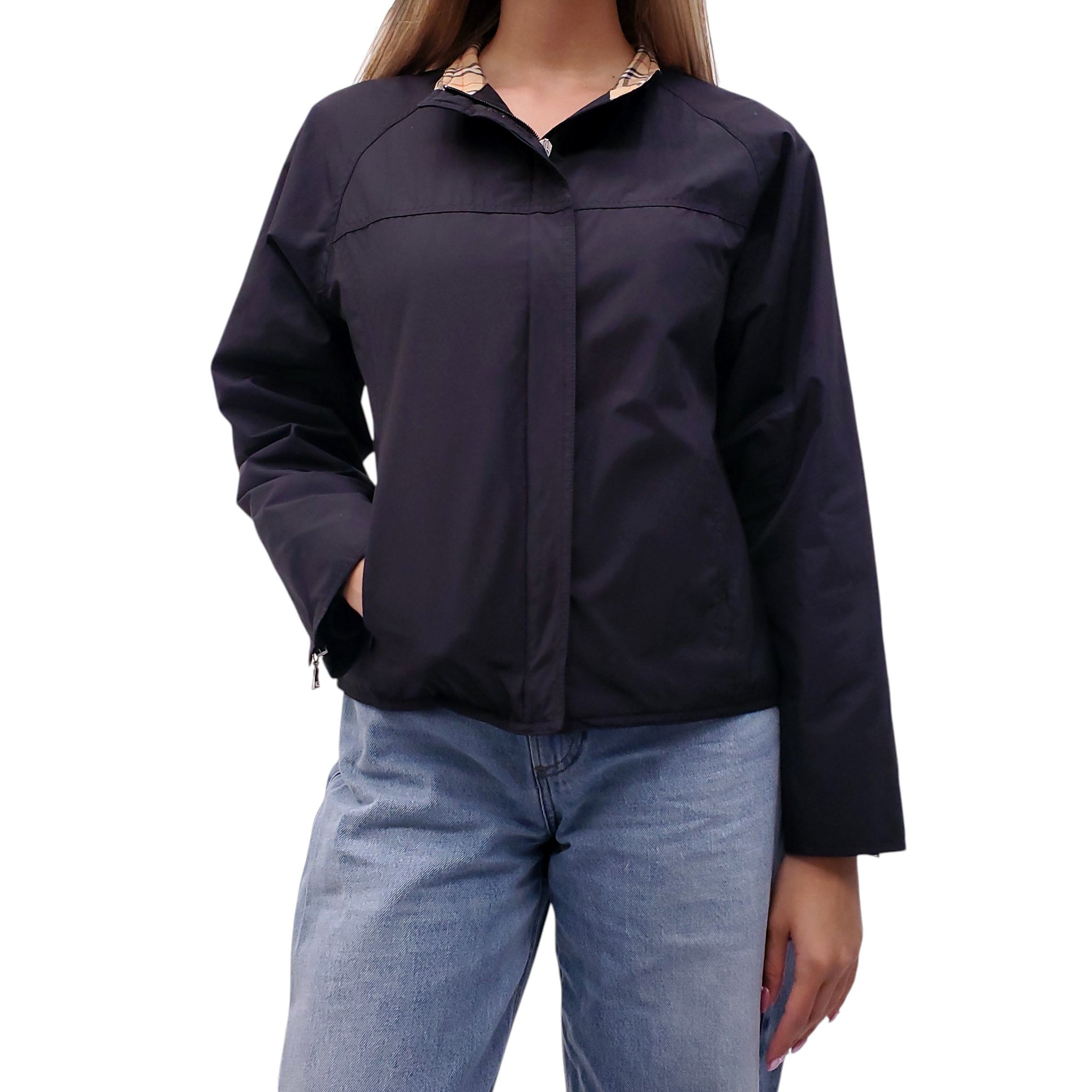 BURBERRY GOLF BLACK JACKET WITH CHECK LINING DETAIL - SIZE S