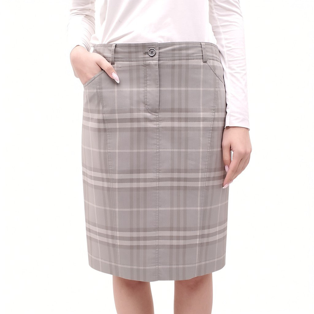 BURBERRY GREY CHECK SKIRT - SIZE US 10