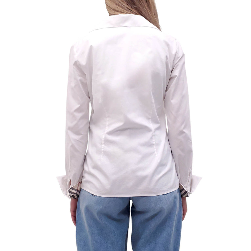 BURBERRY WHITE BUTTON-UP SHIRT WITH CHECK CUFF - SIZE US 4