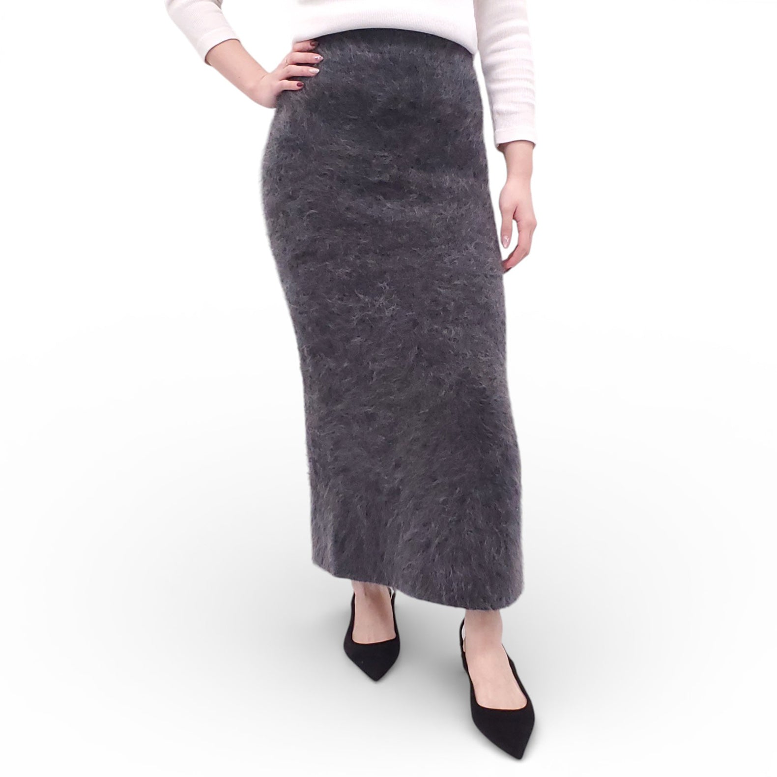 BY MALENE BIRGER GREY KNIT SKIRT WITH SLIT - SIZE XS