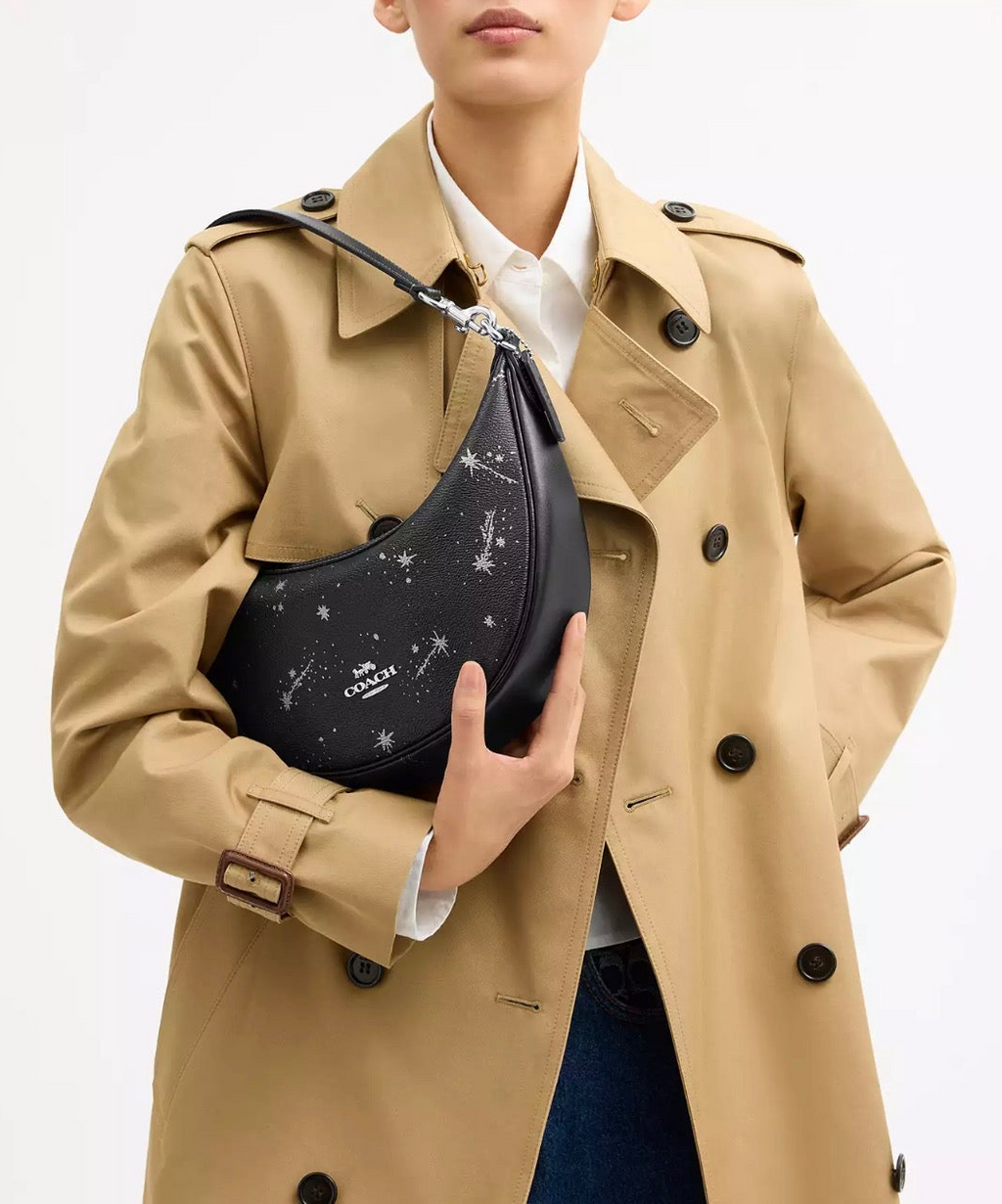 Coach Aria Shoulder/Crossbody Leather Bag with Star Print In Black