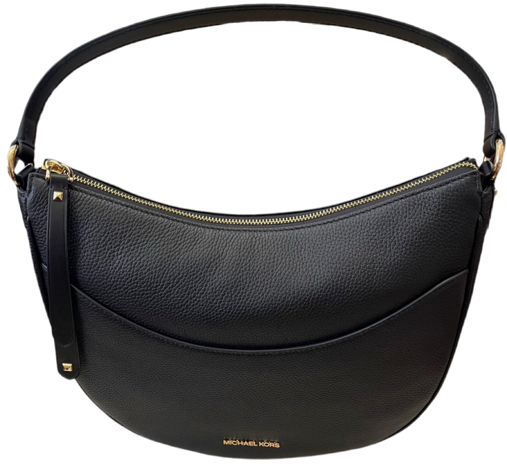 NWT Michael Kors Large Dover Half Moon Shoulder Bag In Black