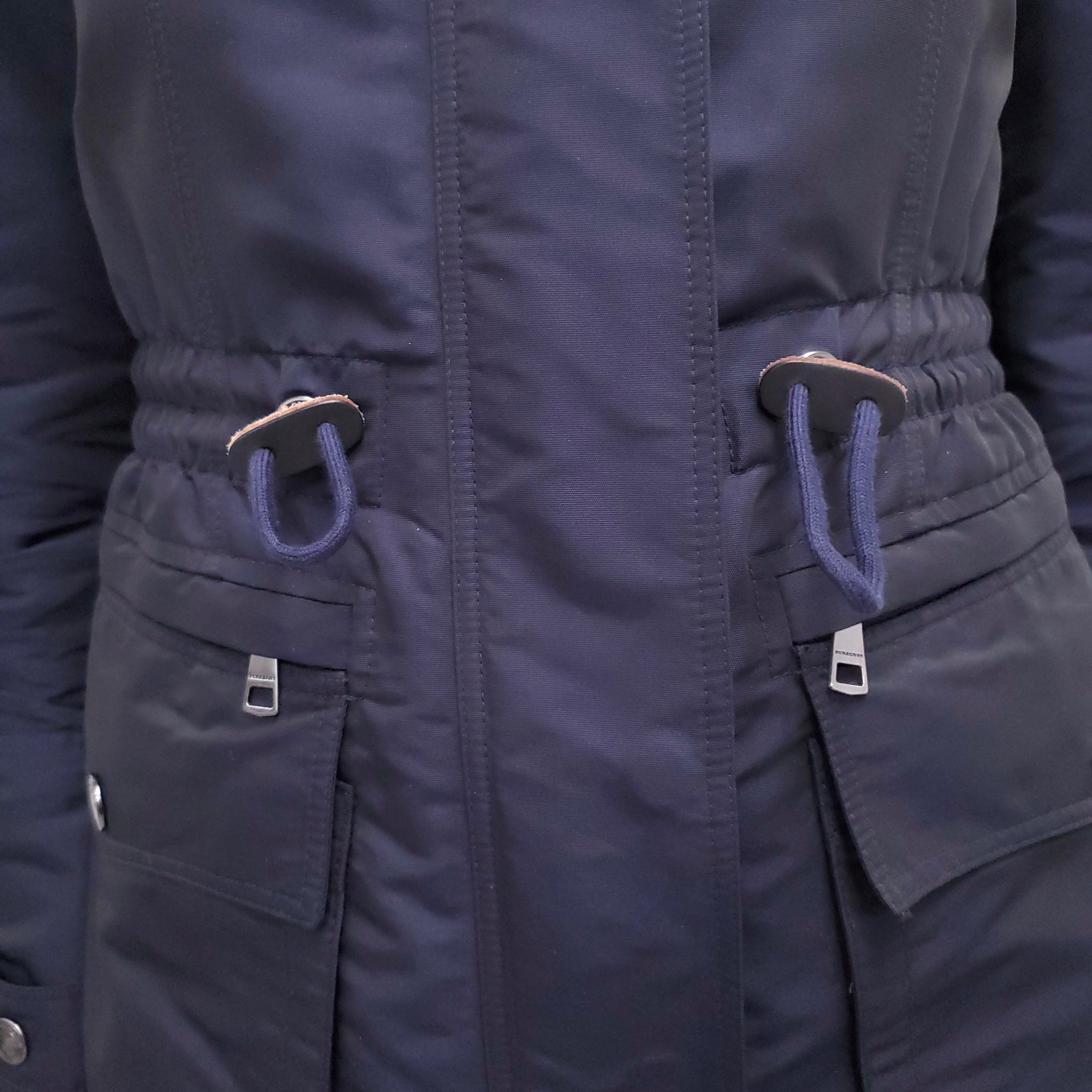 BURBERRY BRIT NAVY COAT WITH FUR HOOD - SIZE 2