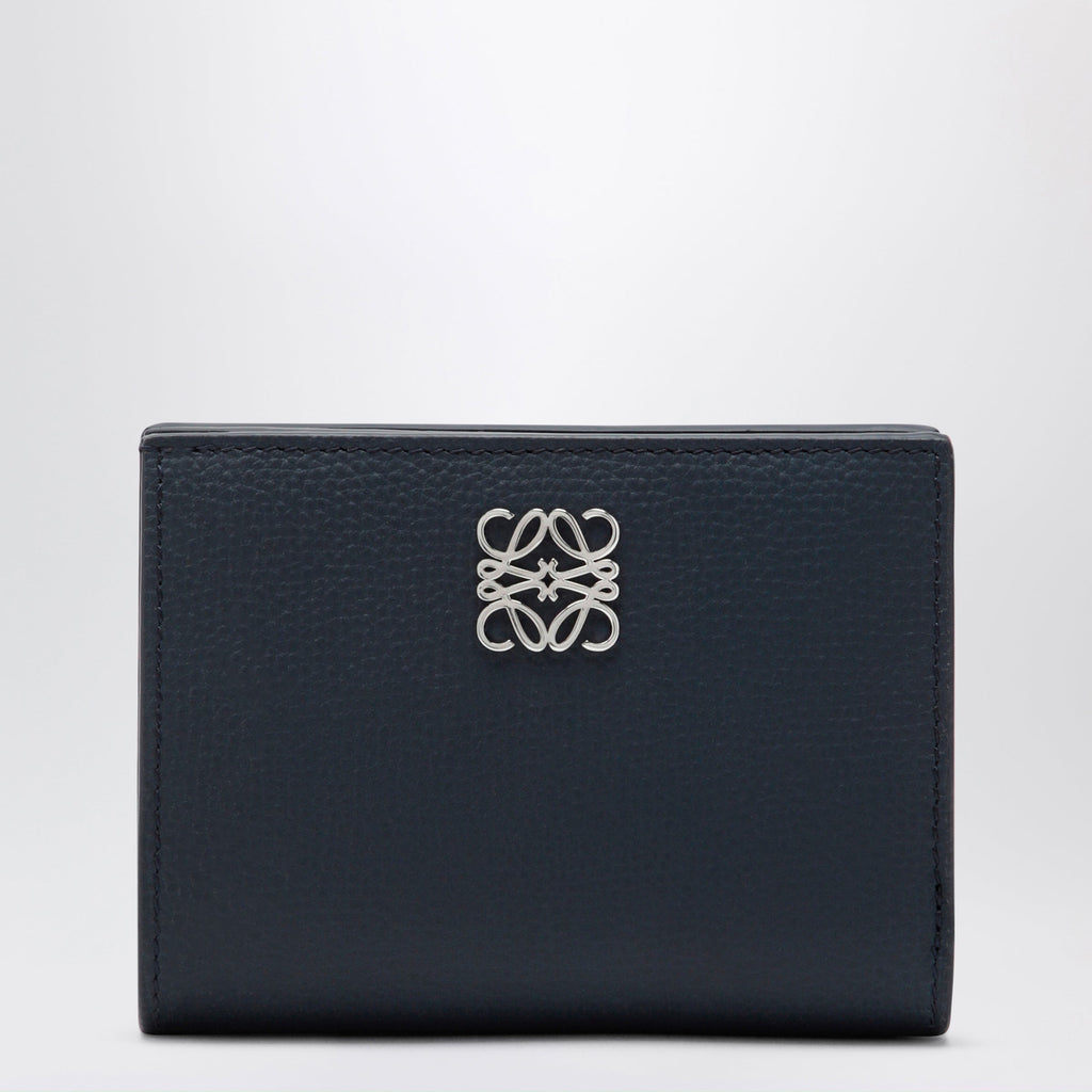 Loewe Anagram Compact Wallet In Hammered Calfskin, Navy Women