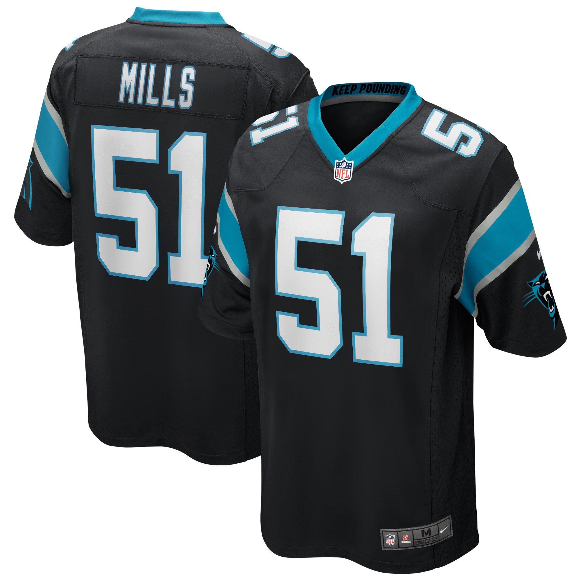 Carolina Panthers Sam Mills Black Game Retired Player Jersey