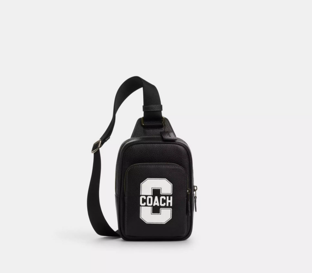 NWT Coach Men’s Leather Racer Sling Pack In Black/Chalk