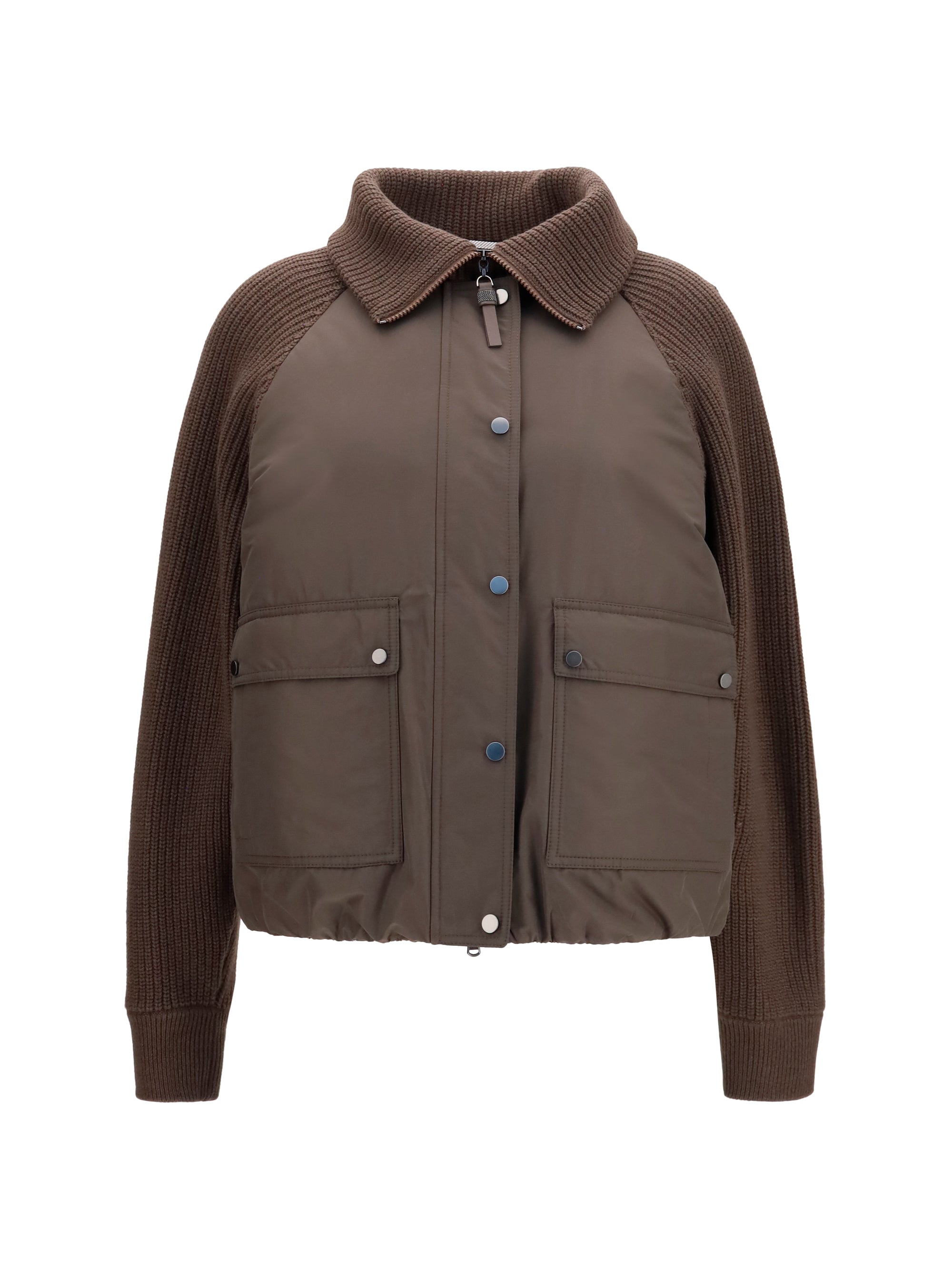 Brunello Cucinelli Women Down Jacket With Wool Sleeves