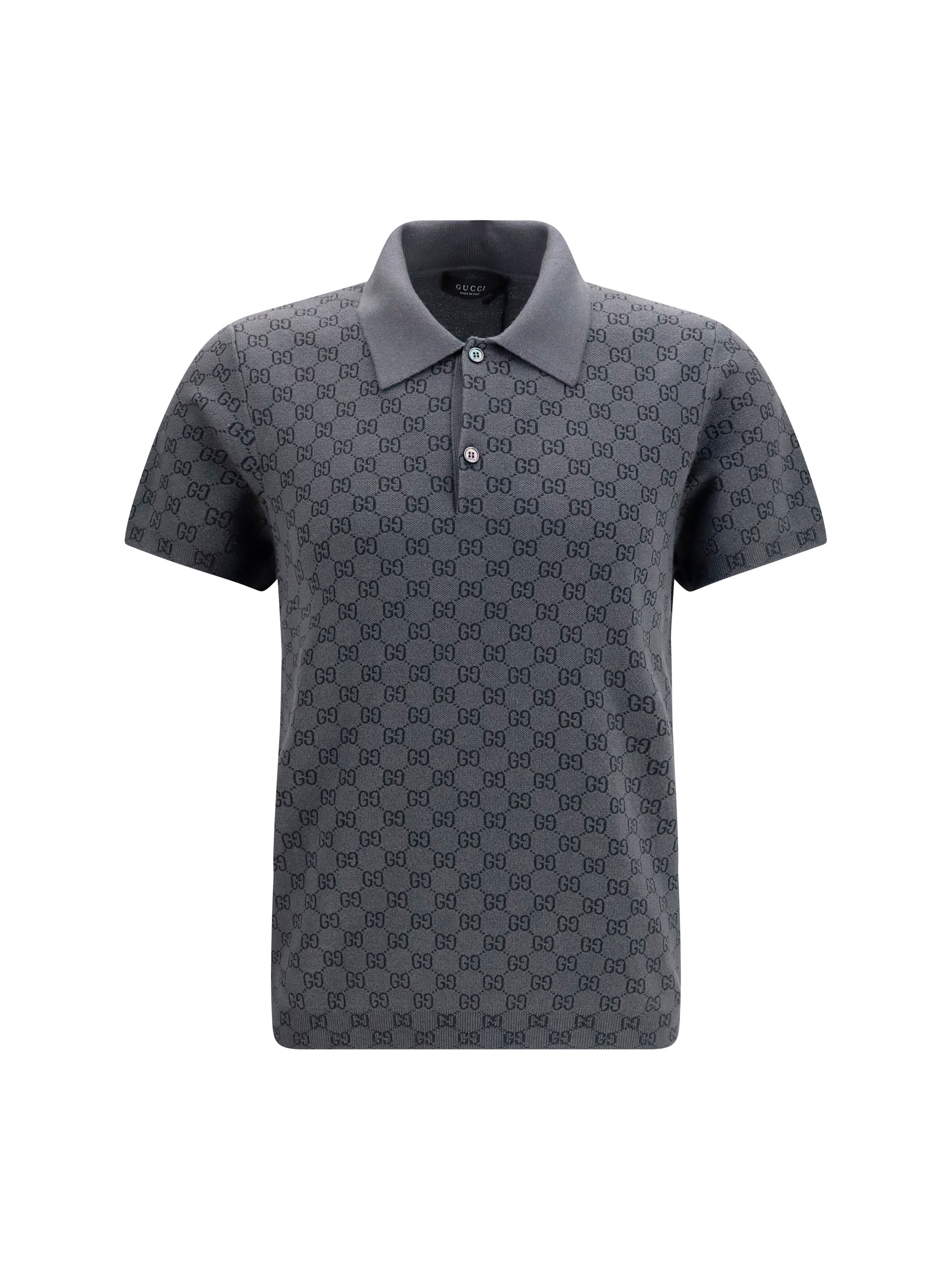 Gucci Men Gg Jacquard Wool And Silk Polo Shirt