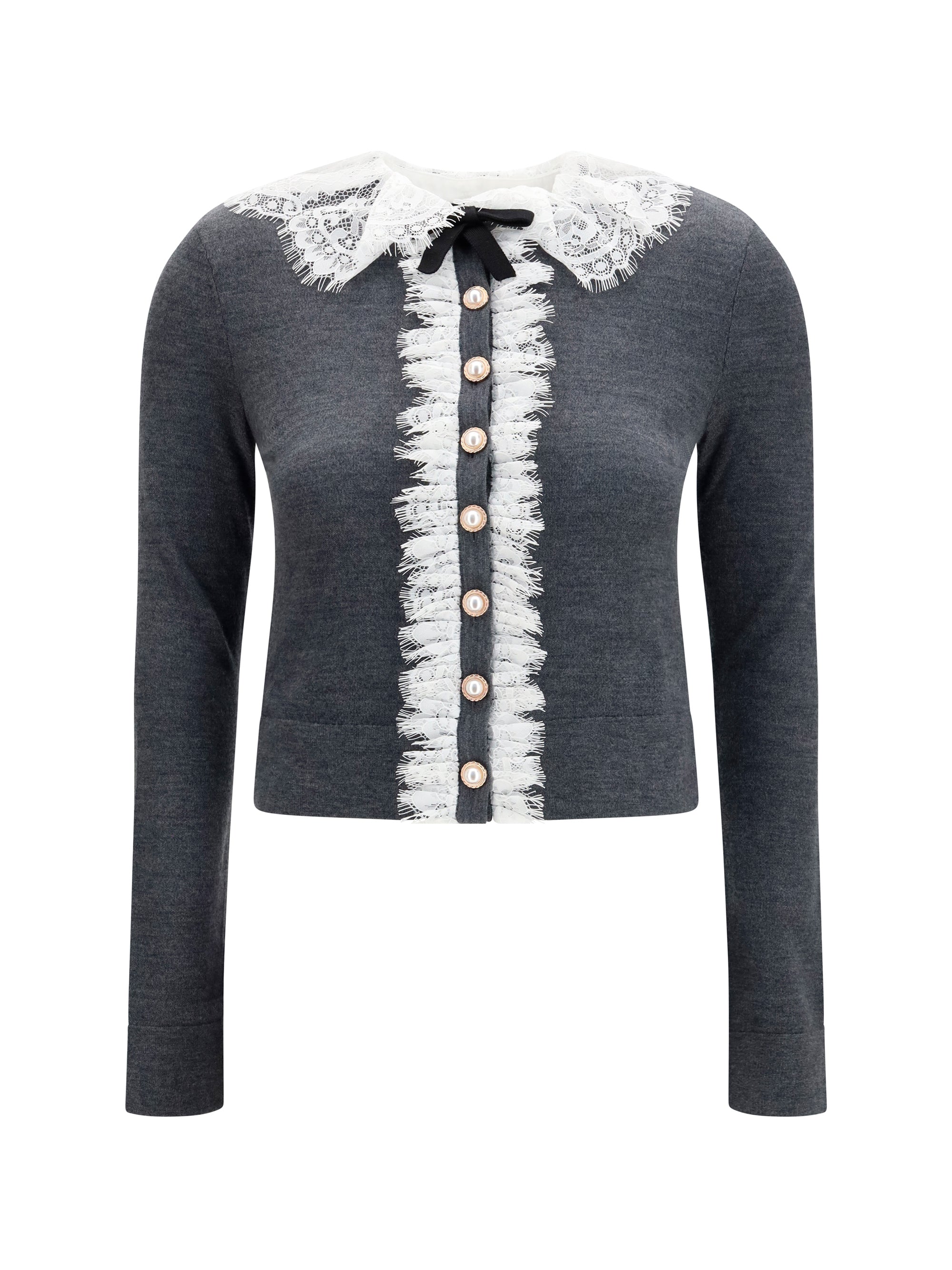 Self-Portrait Women Knit Cardigan With Lace Collar