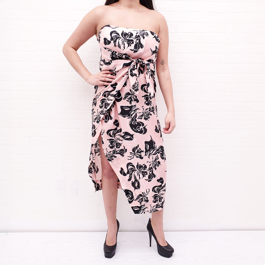 CEDRIC CHARLIER PINK FLORAL STRAPLESS DRESS - SIZE 46