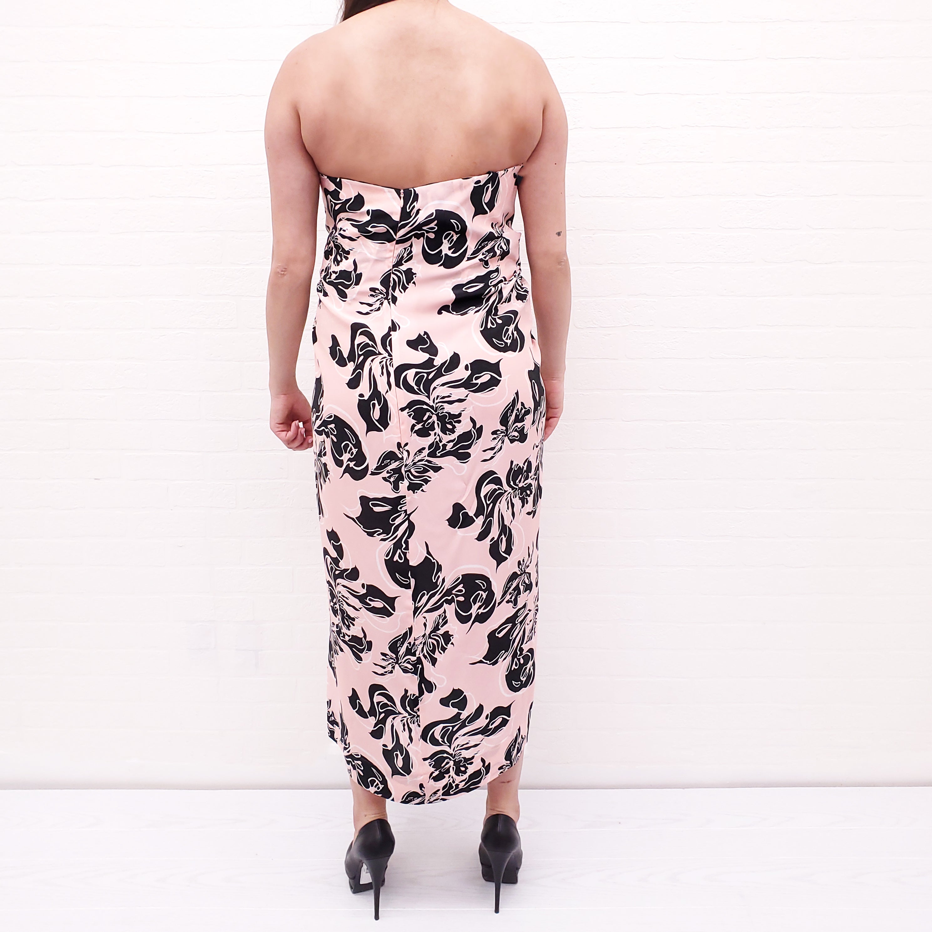 CEDRIC CHARLIER PINK FLORAL STRAPLESS DRESS - SIZE 46