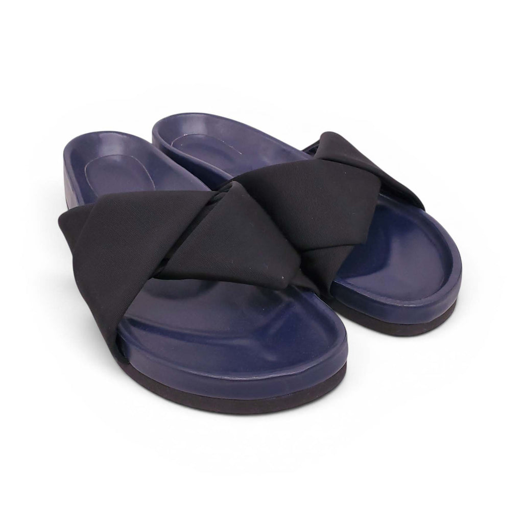 CELINE BLACK AND NAVY SLIDE SANDALS - SIZE 38