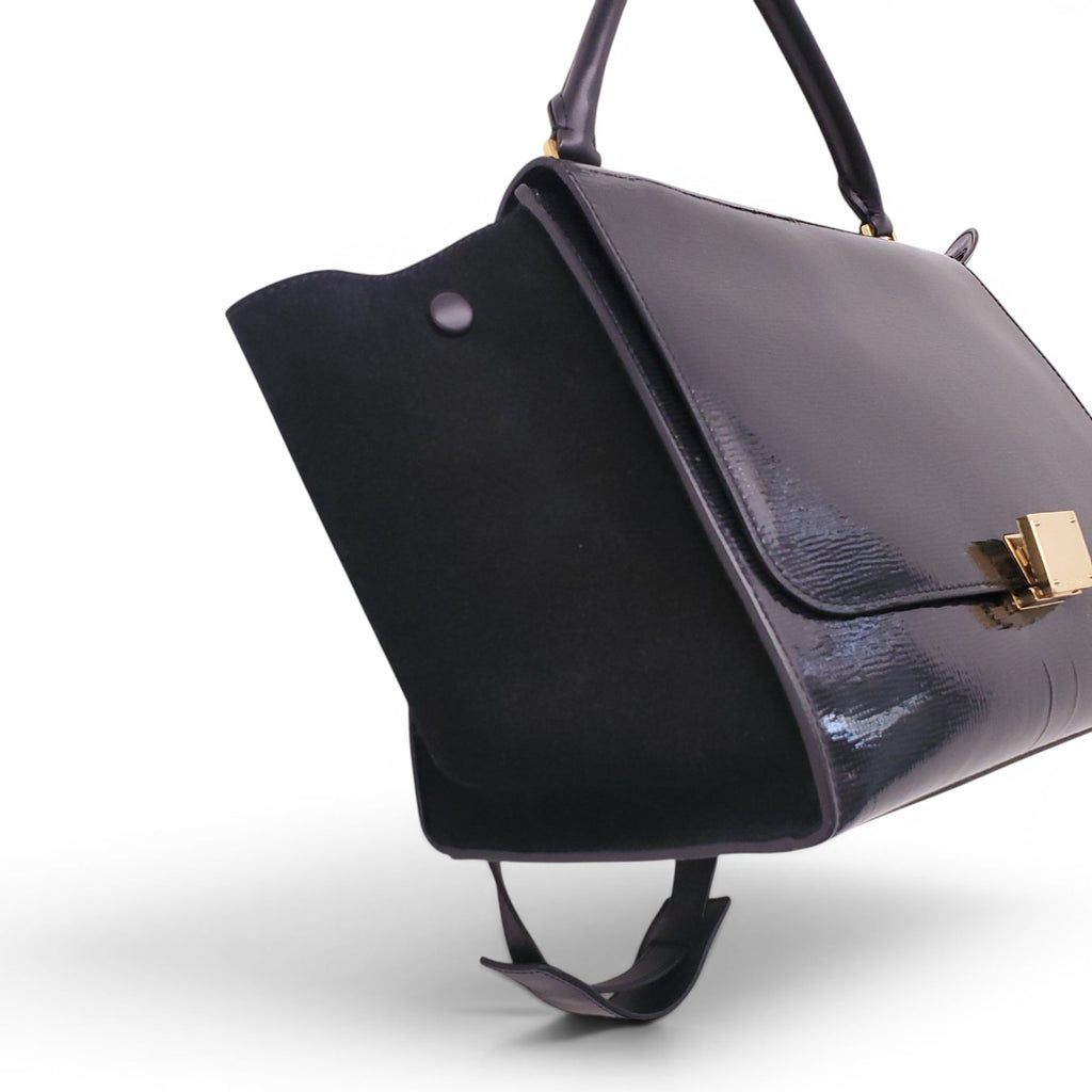 CELINE BLACK PATENT TRAPEZE BAG