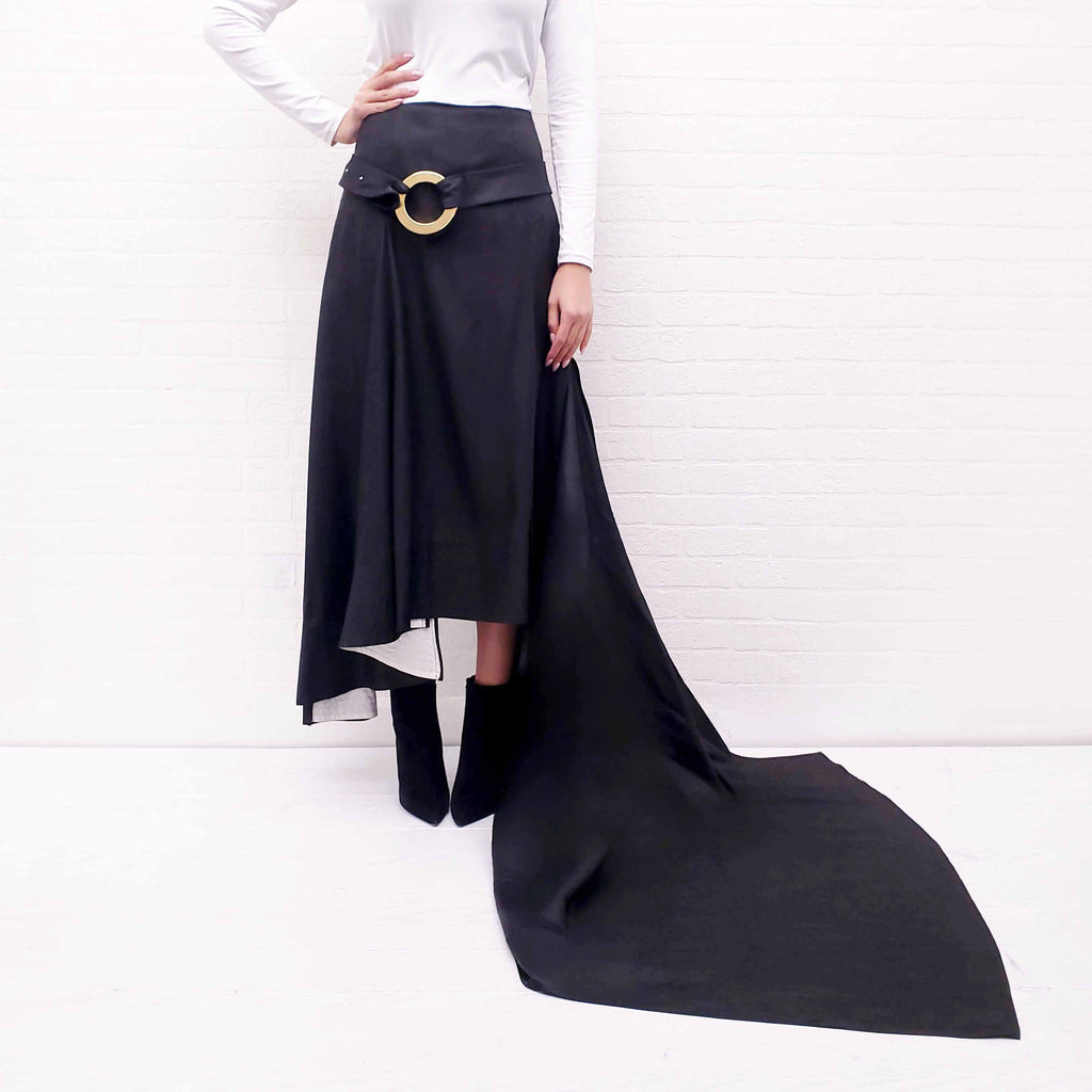 CELINE RUNWAY BLACK SKIRT WITH GOLD CLASP DETAIL - SIZE 38