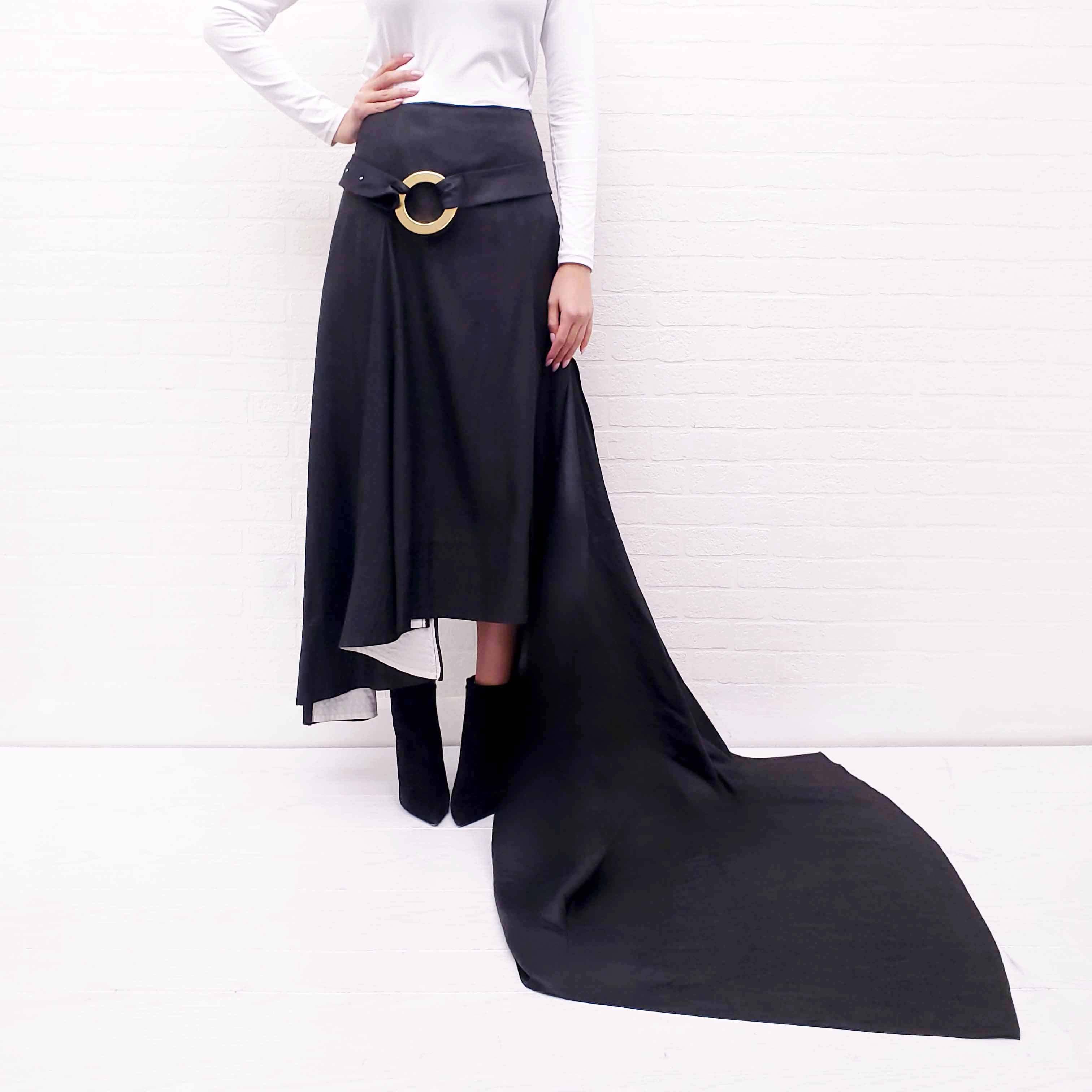 CELINE RUNWAY BLACK SKIRT WITH GOLD CLASP DETAIL - SIZE 38
