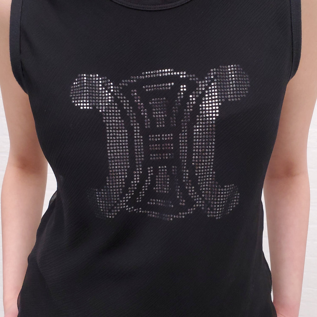 CELINE VINTAGE BLACK TRIOMPHE TANK TOP - SIZE M