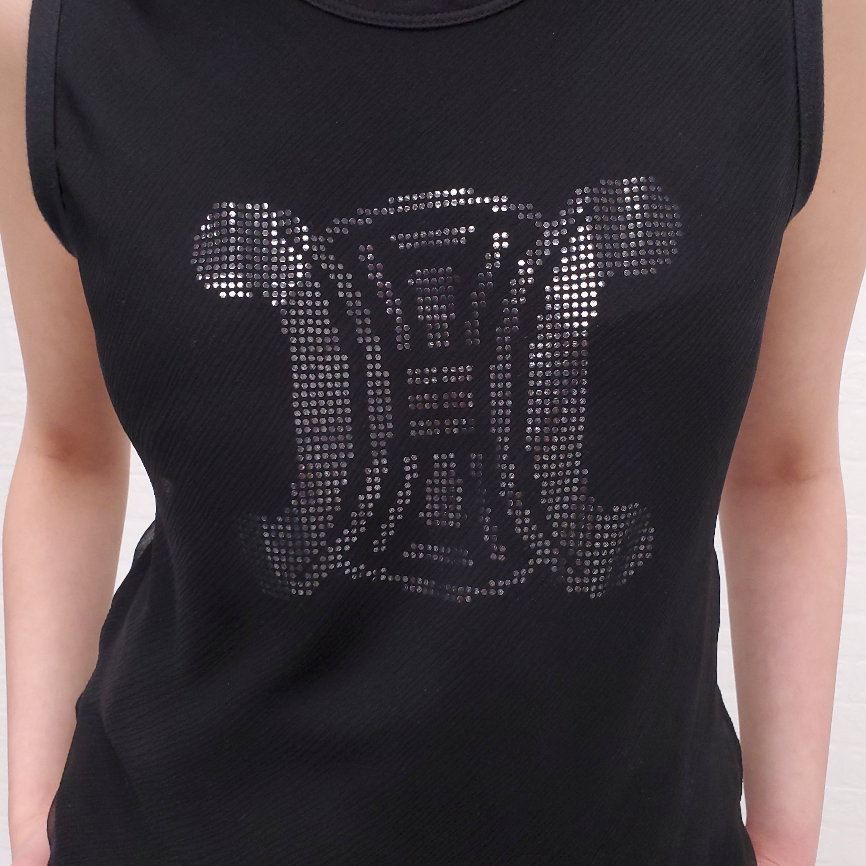 CELINE VINTAGE BLACK TRIOMPHE TANK TOP - SIZE M