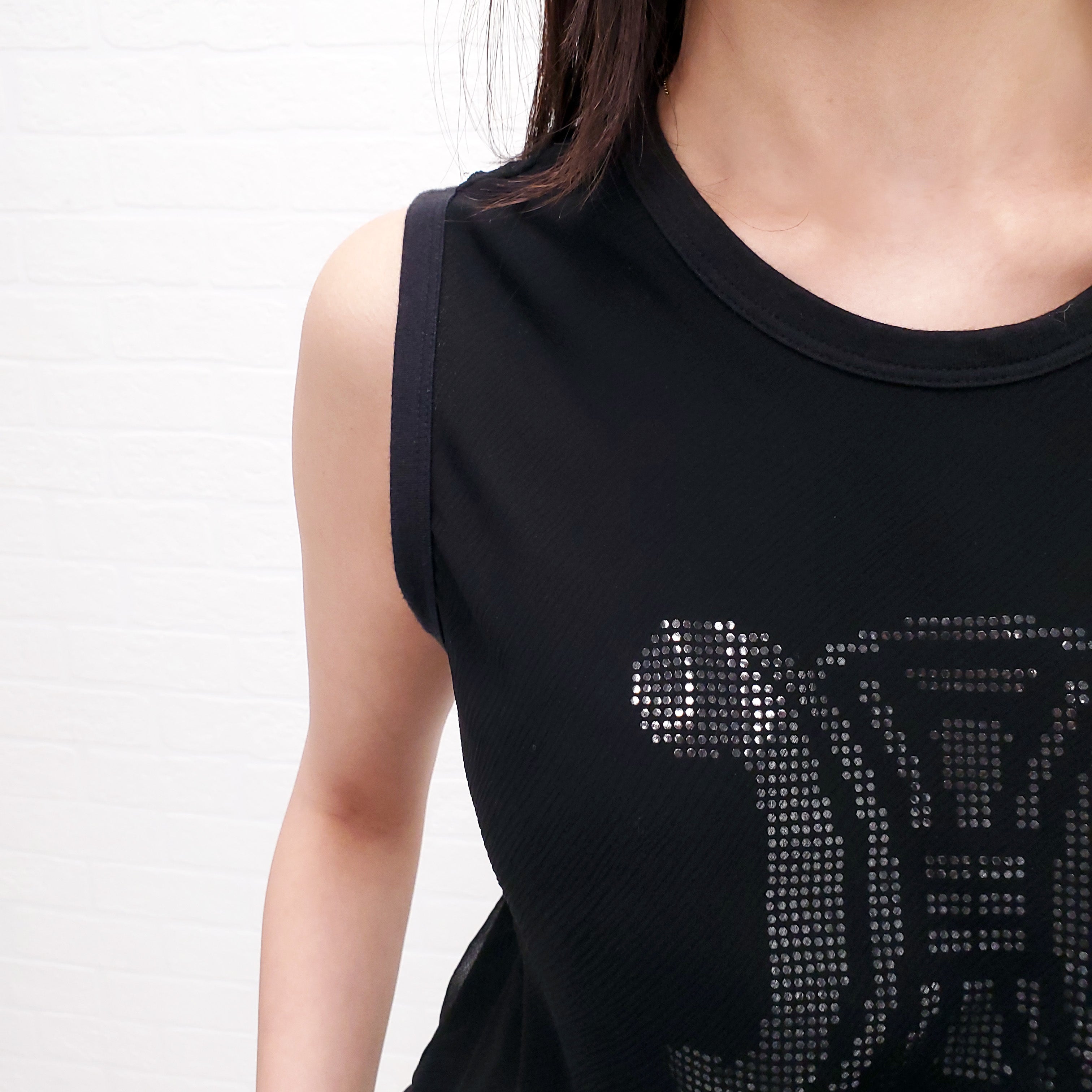 CELINE VINTAGE BLACK TRIOMPHE TANK TOP - SIZE M
