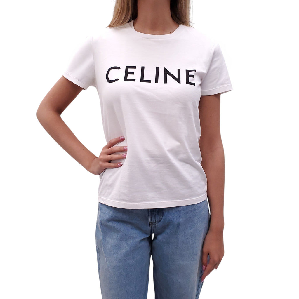 CELINE WHITE LOGO T-SHIRT - SIZE XS