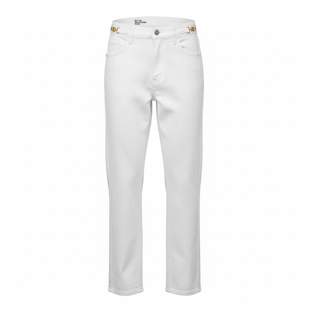 CELINE WHITE STRAIGHT LEG TRIOMPHE JEANS - SIZE 24